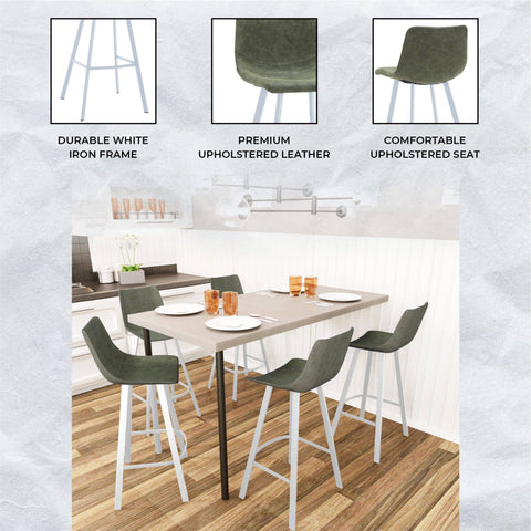 Elland 41" Leather Counter Height Barstool with Stainless Steel Legs and Footrest Set of 2