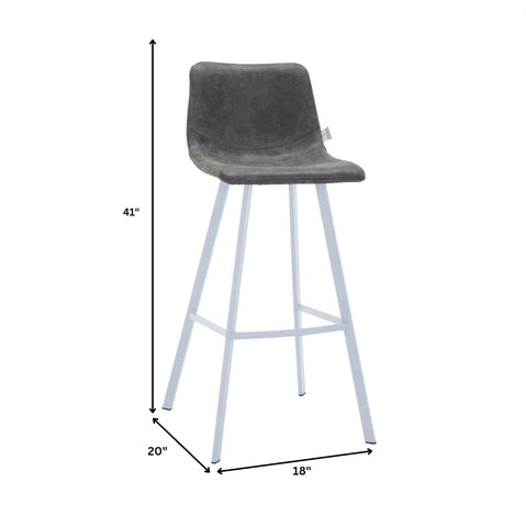 Elland 41" Leather Counter Height Barstool with Stainless Steel Legs and Footrest Set of 2