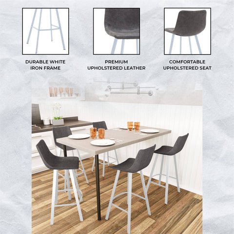 Elland 41" Leather Counter Height Barstool with Stainless Steel Legs and Footrest Set of 2