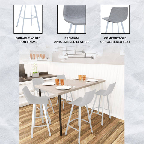 Elland 41" Leather Counter Height Barstool with Stainless Steel Legs and Footrest Set of 2