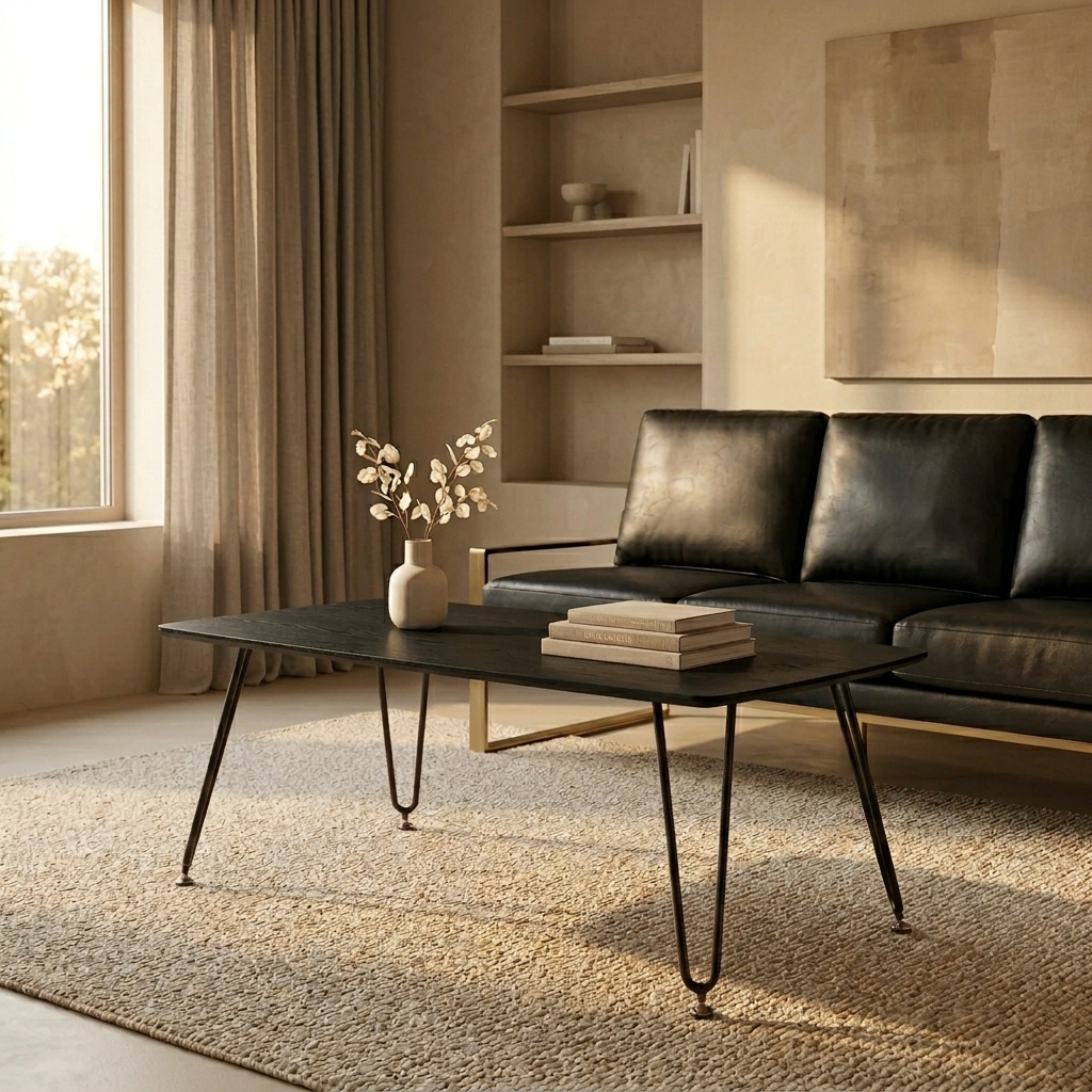 Elmwood Rectangular Coffee Table with Ash Wood Tabletop in Iron