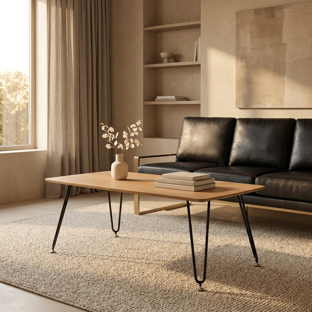 Elmwood Rectangular Coffee Table with Ash Wood Tabletop in Iron