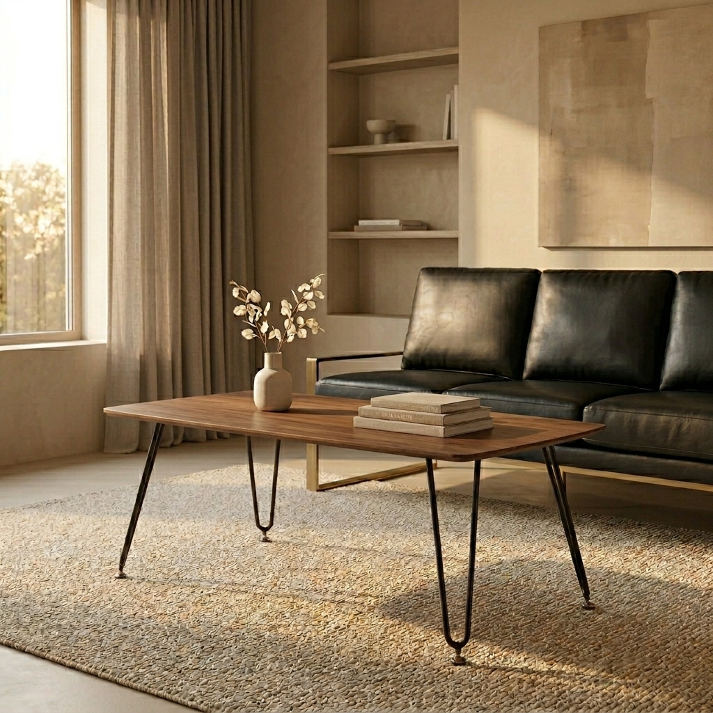 Elmwood Rectangular Coffee Table with Ash Wood Tabletop in Iron