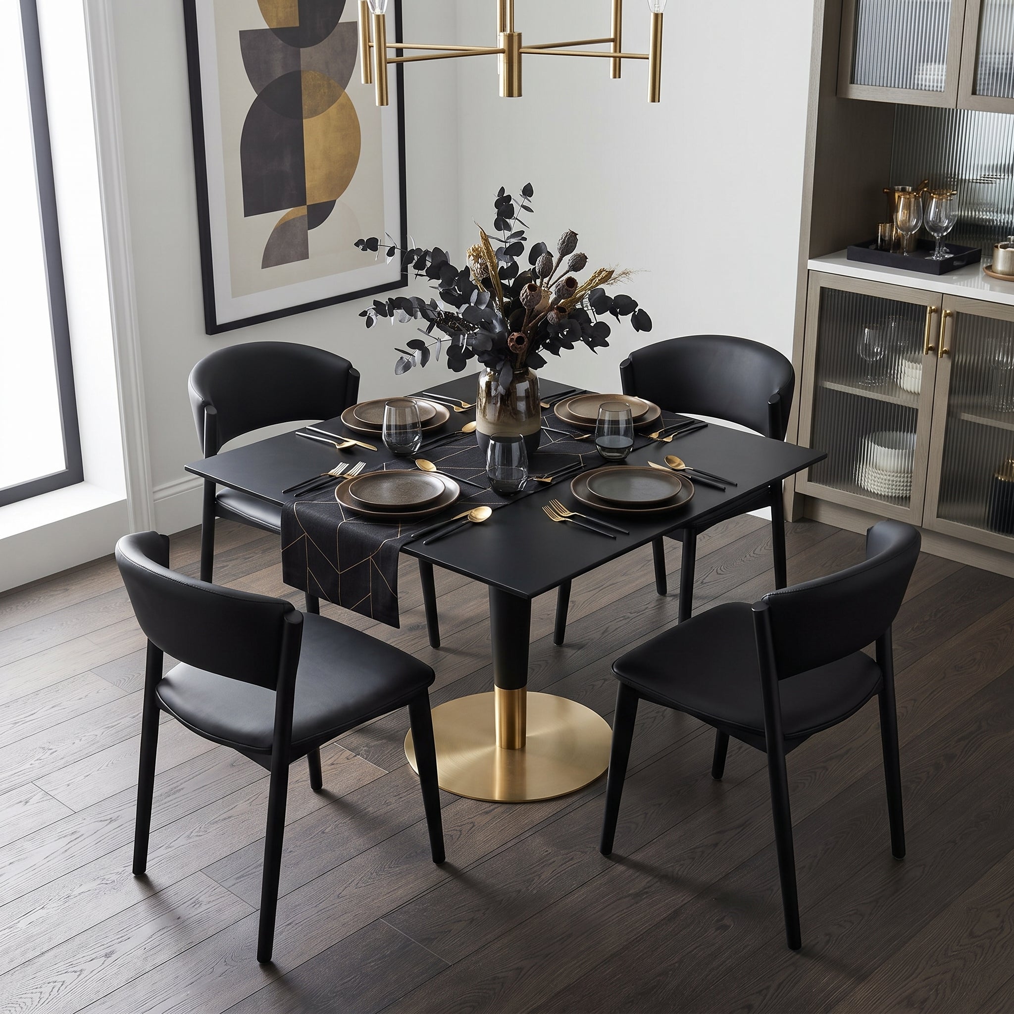 Empire 31" Square Sintered Stone Top Dining Table in Iron with Black and Gold Finish