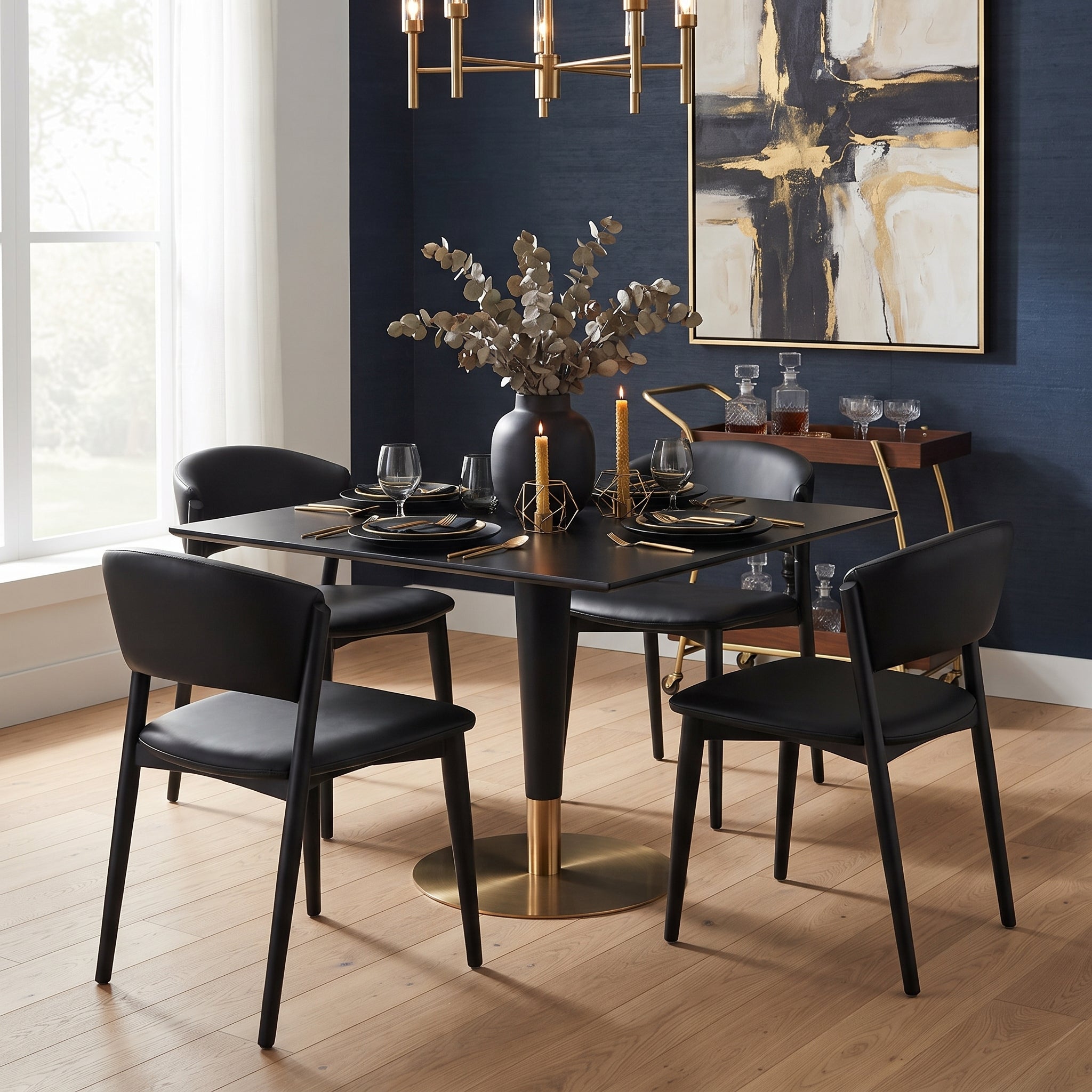Empire 31" Square Sintered Stone Top Dining Table in Iron with Black and Gold Finish