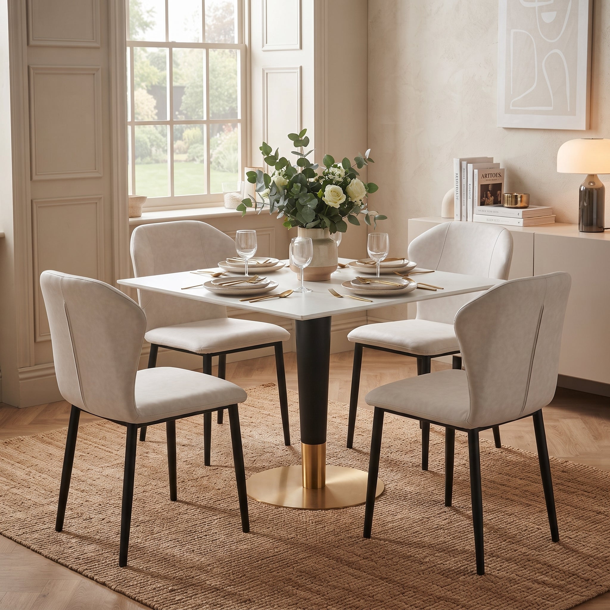 Empire 31" Square Sintered Stone Top Dining Table in Iron with Black and Gold Finish