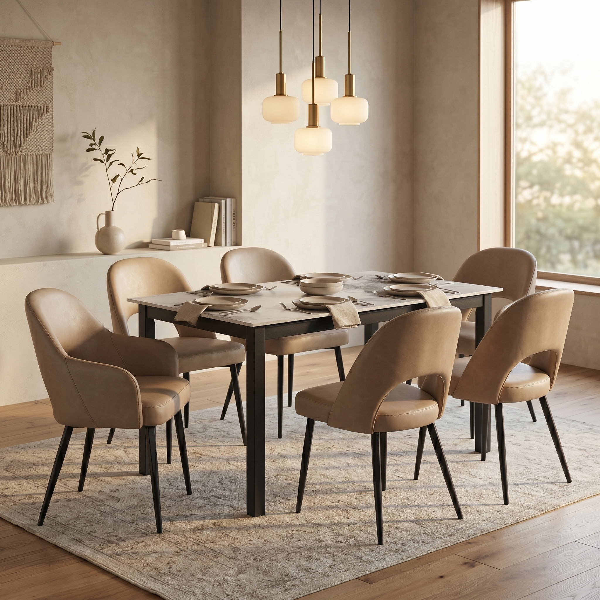 Fest Leather Dining Chairs Curved Open-Back Design with Black Steel Legs