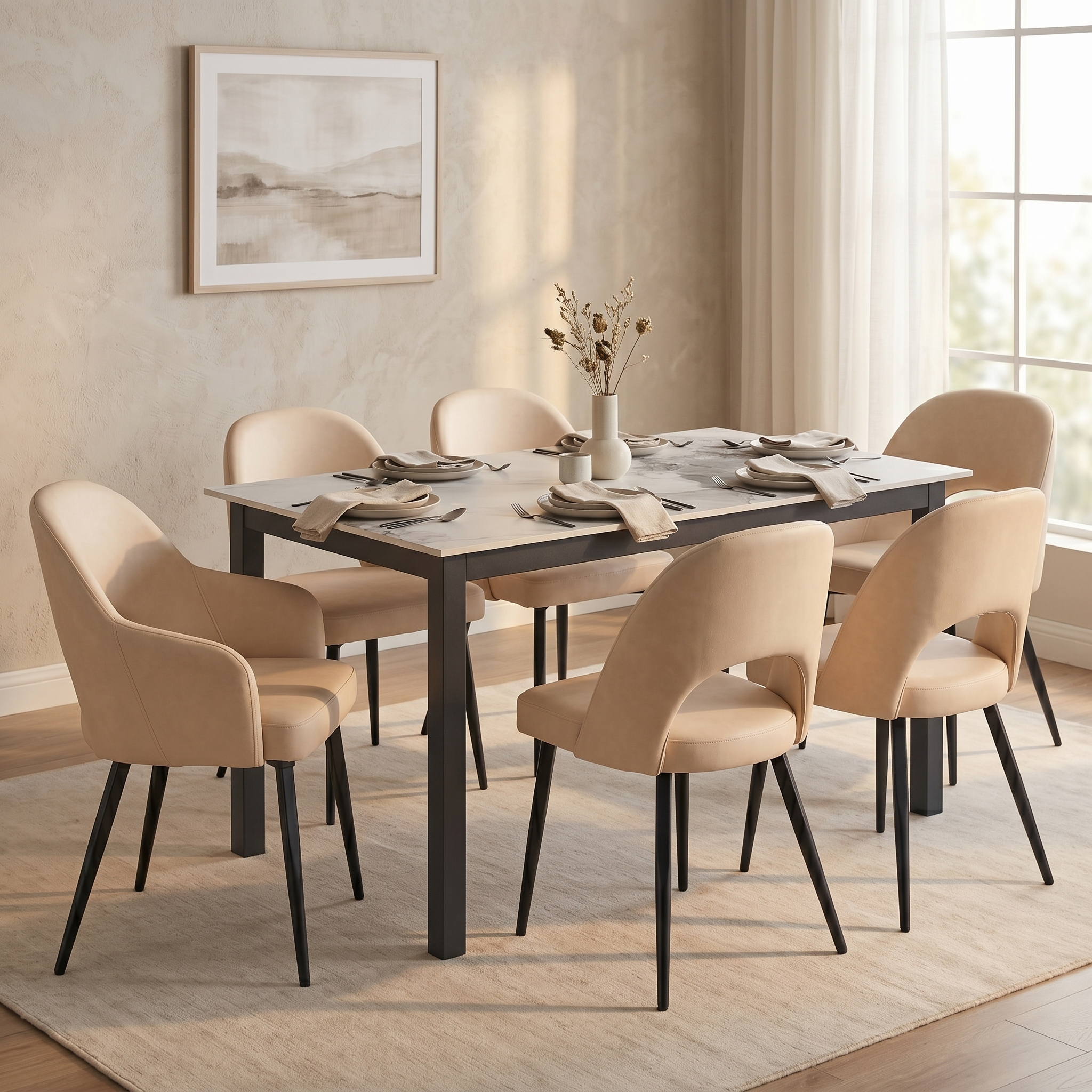 Fest Leather Dining Chairs Curved Open-Back Design with Black Steel Legs