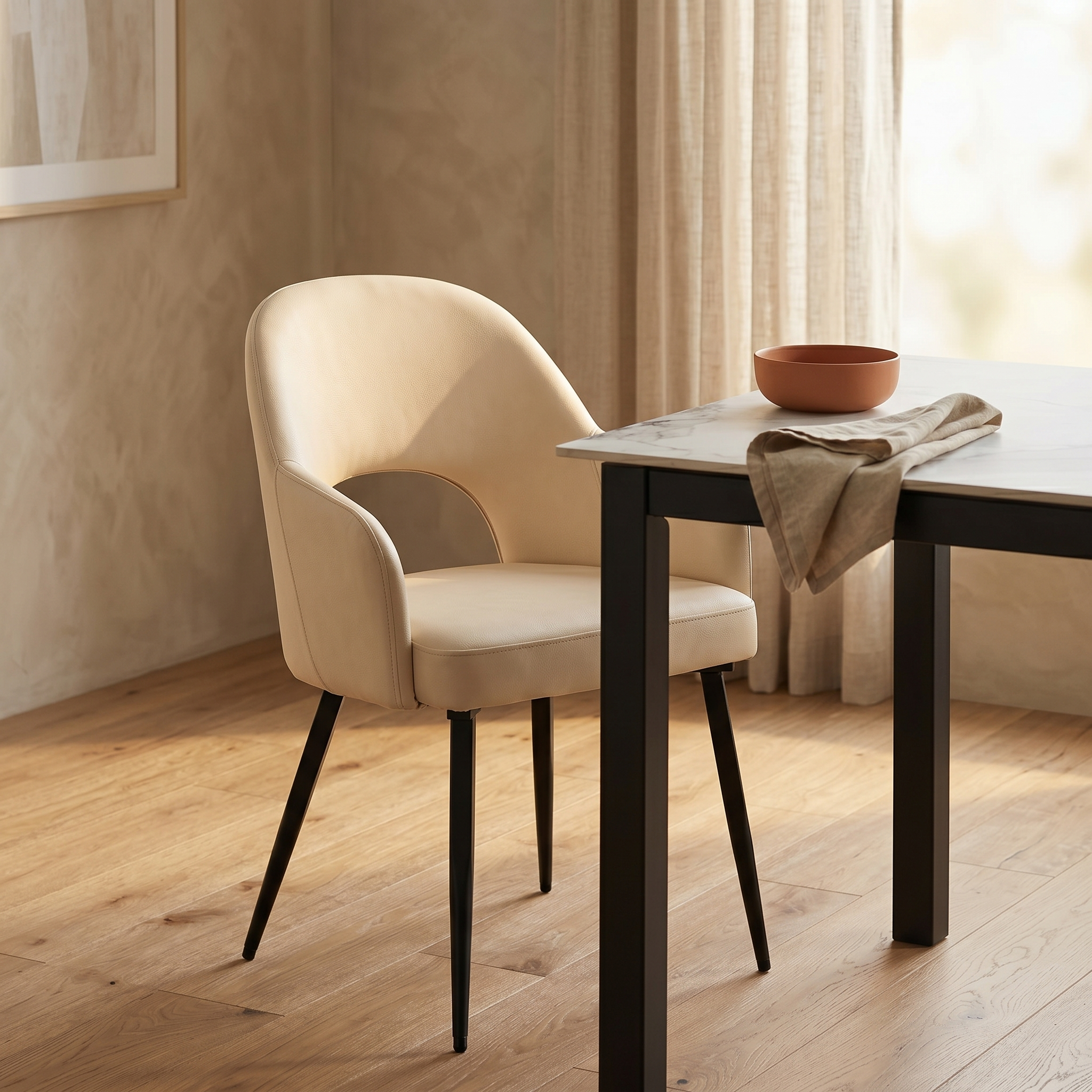 Fest Leather Dining Chairs Curved Open-Back Design with Black Steel Legs