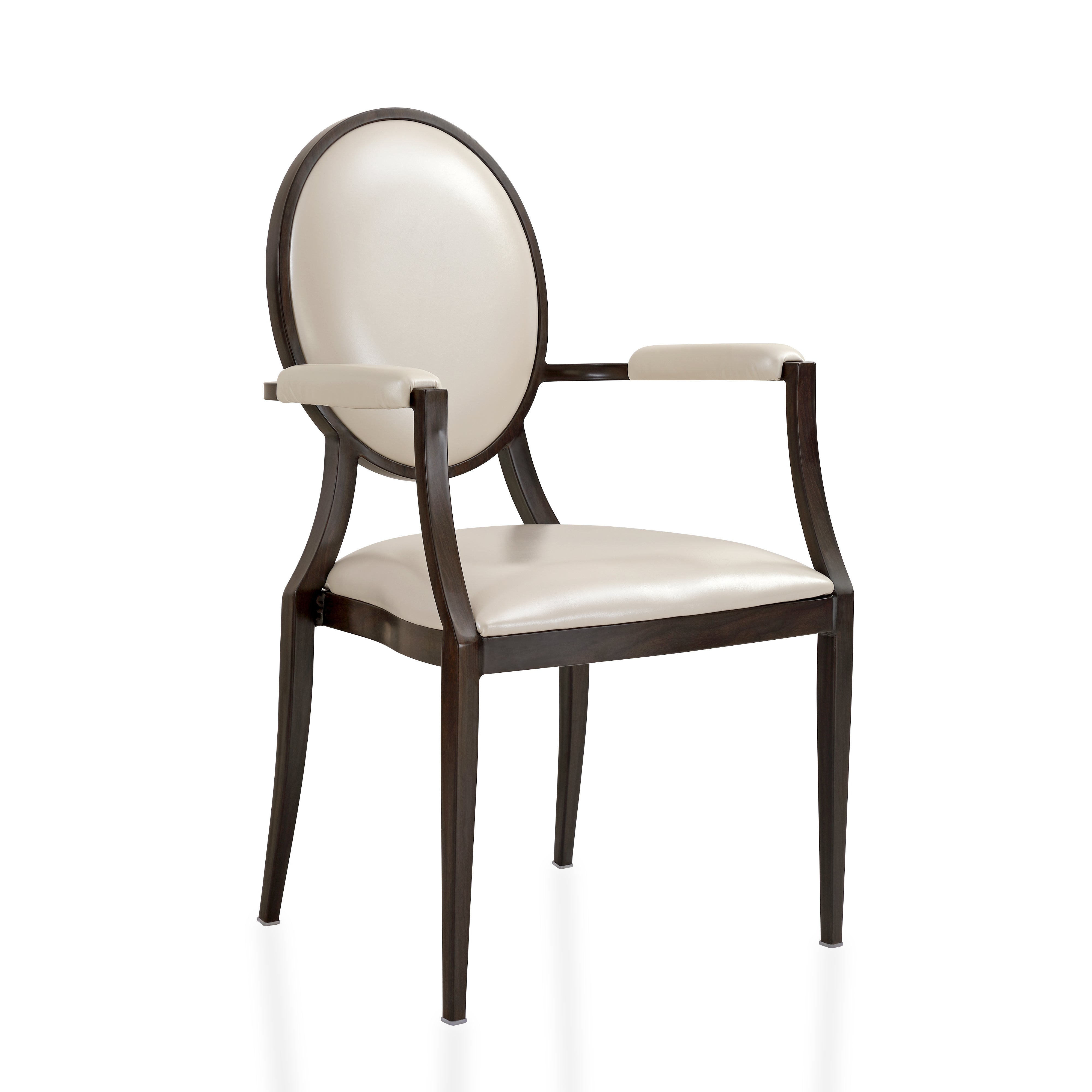 Flaco Leather Dining Chair with Aluminum Frame in Walnut Finish