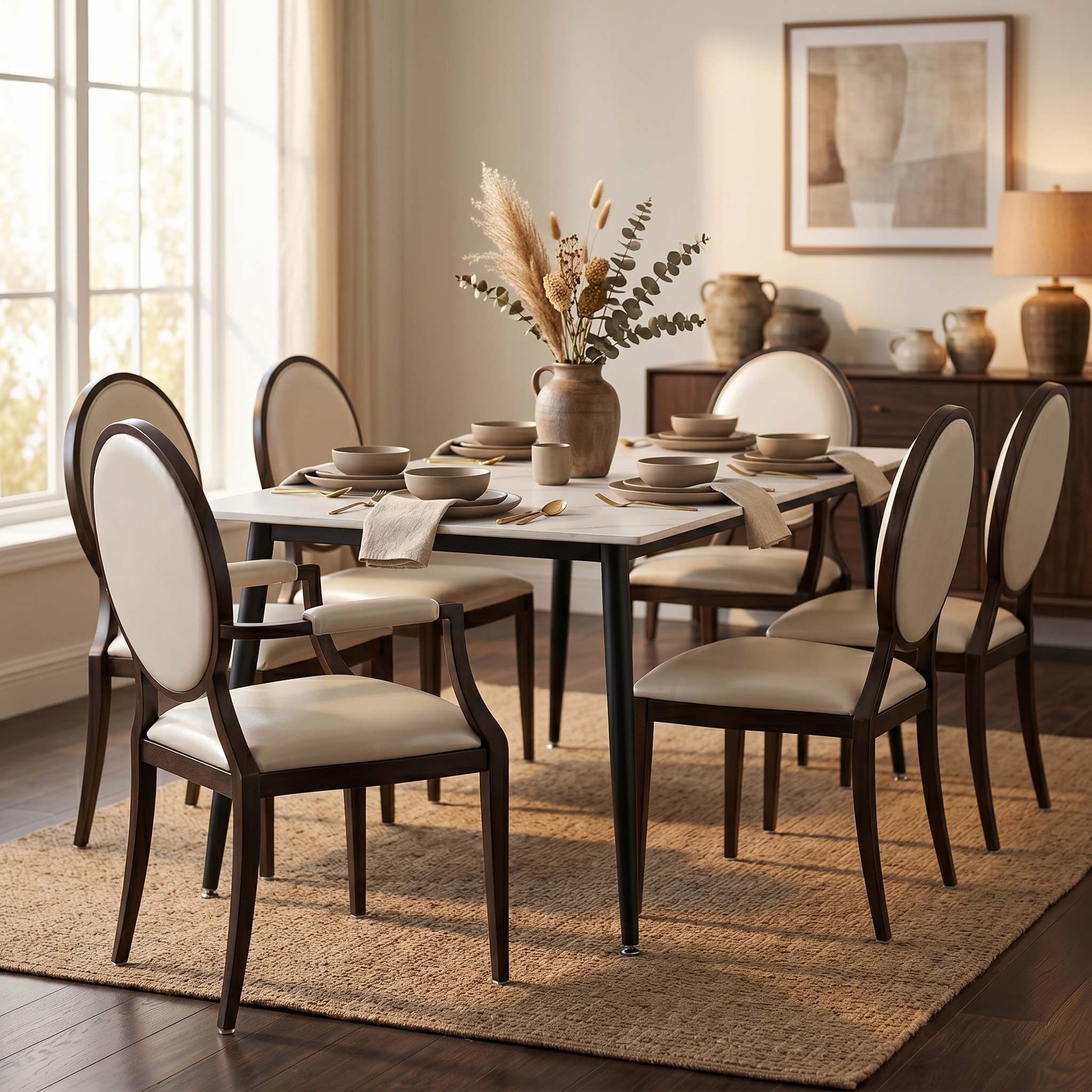 Flaco Leather Dining Chair with Aluminum Frame in Walnut Finish