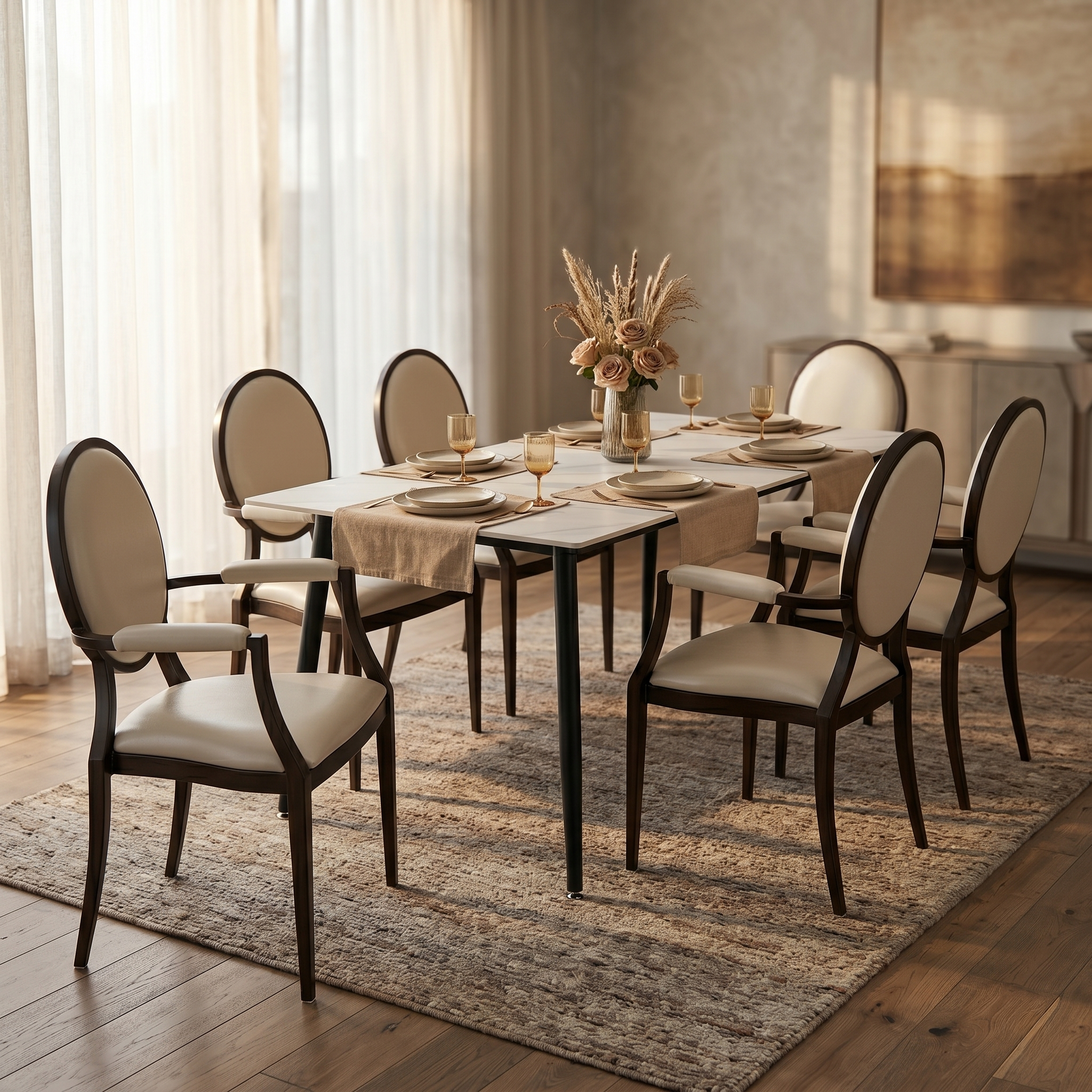 Flaco Leather Dining Chair with Aluminum Frame in Walnut Finish