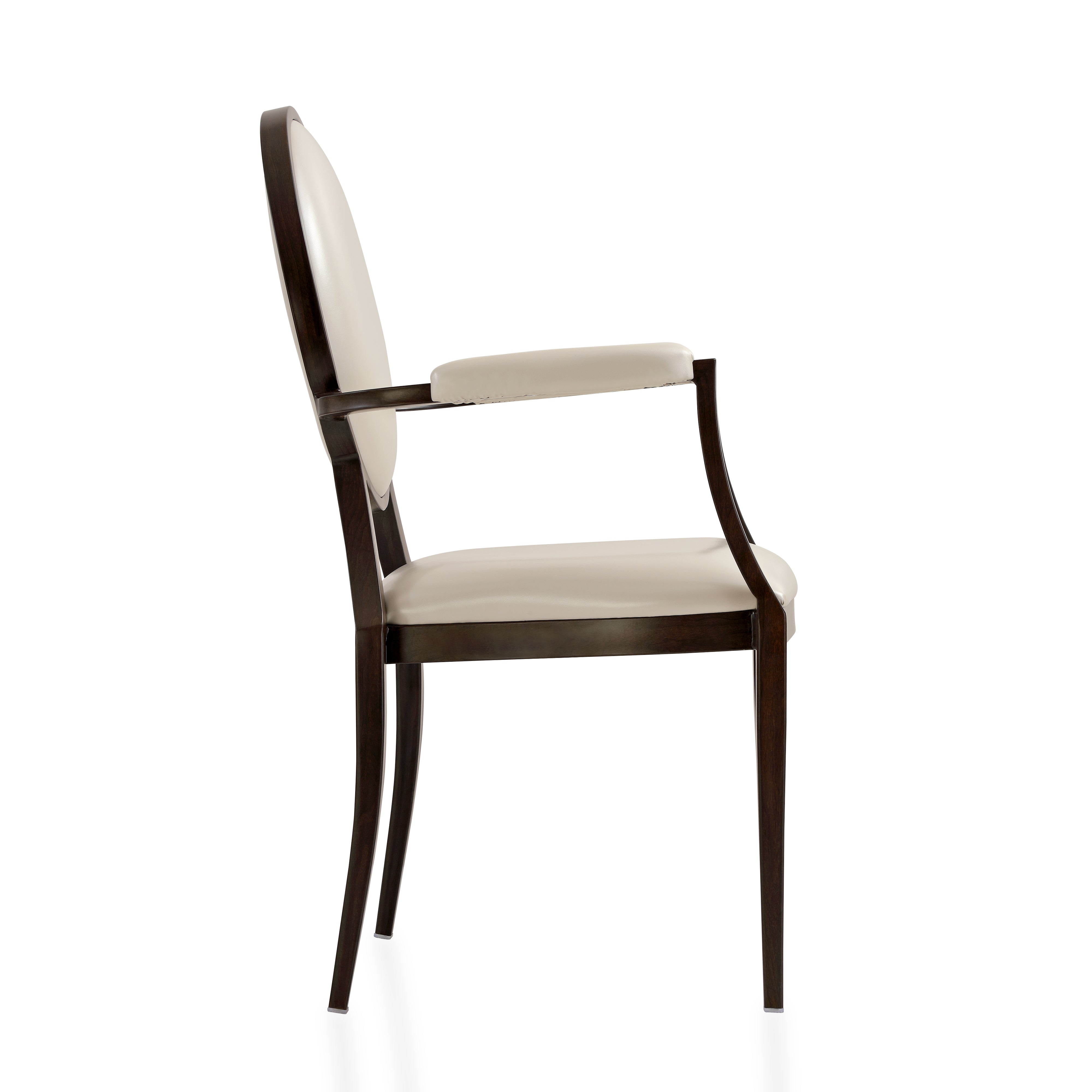 Flaco Leather Dining Chair with Aluminum Frame in Walnut Finish