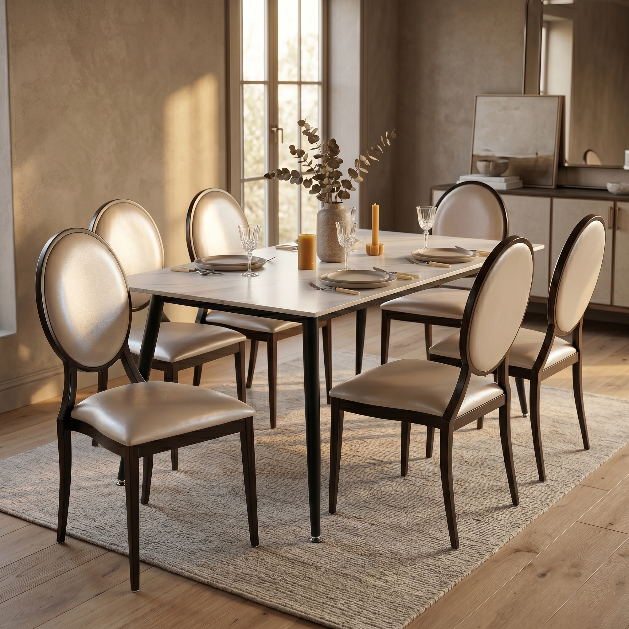 Flaco Leather Dining Chair with Aluminum Frame in Walnut Finish