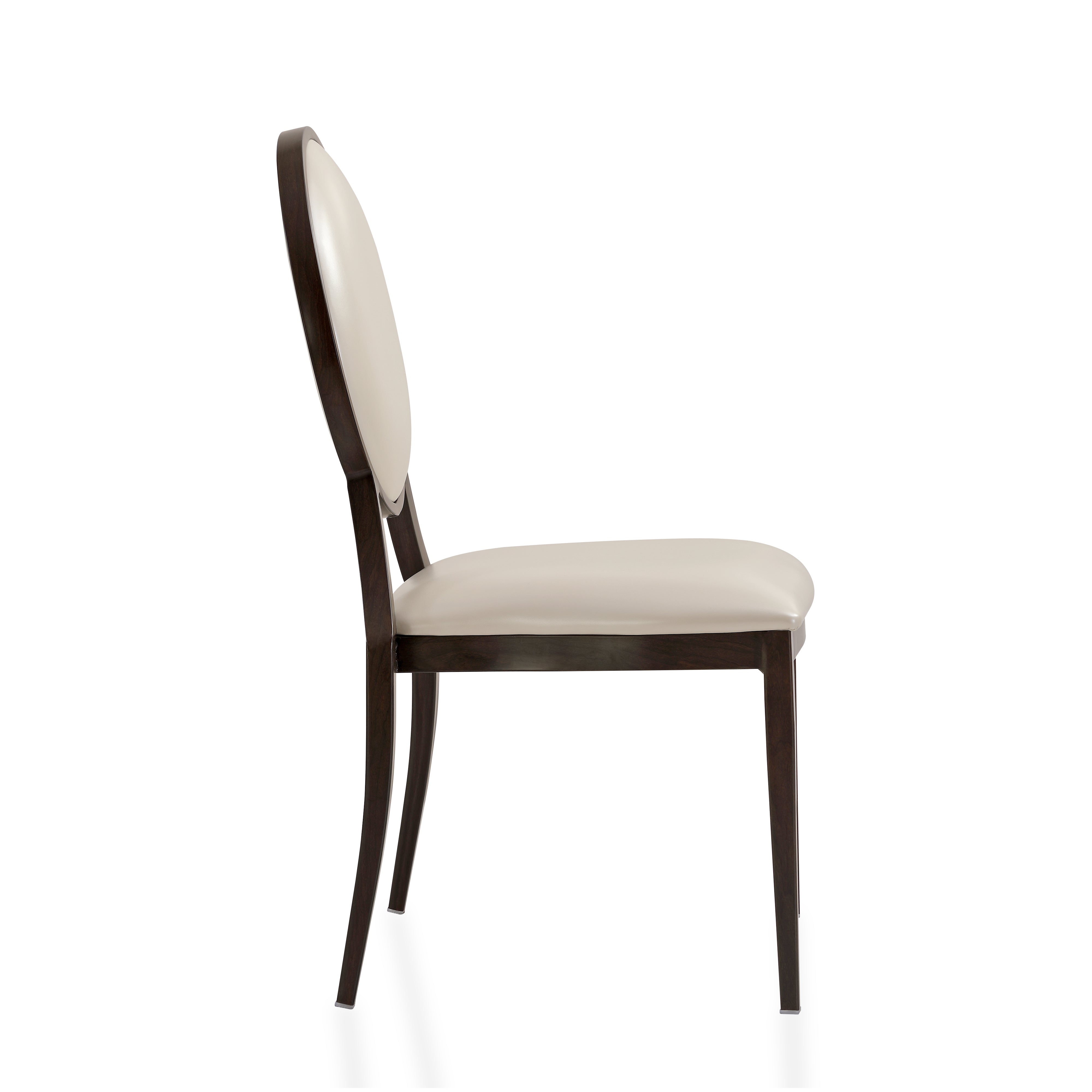 Flaco Leather Dining Chair with Aluminum Frame in Walnut Finish
