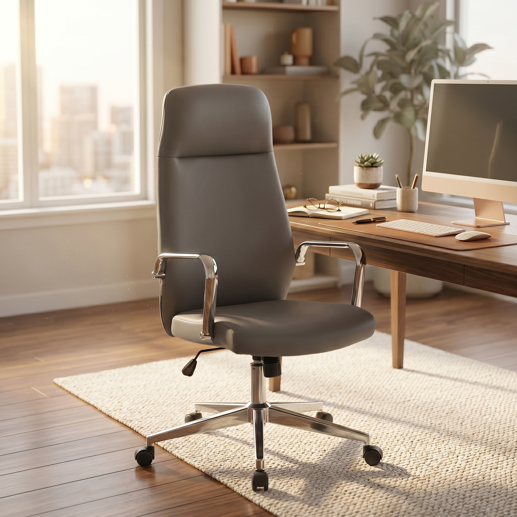 Flux Leather Office Chair Adjustable Height and Tilt with an Iron Frame