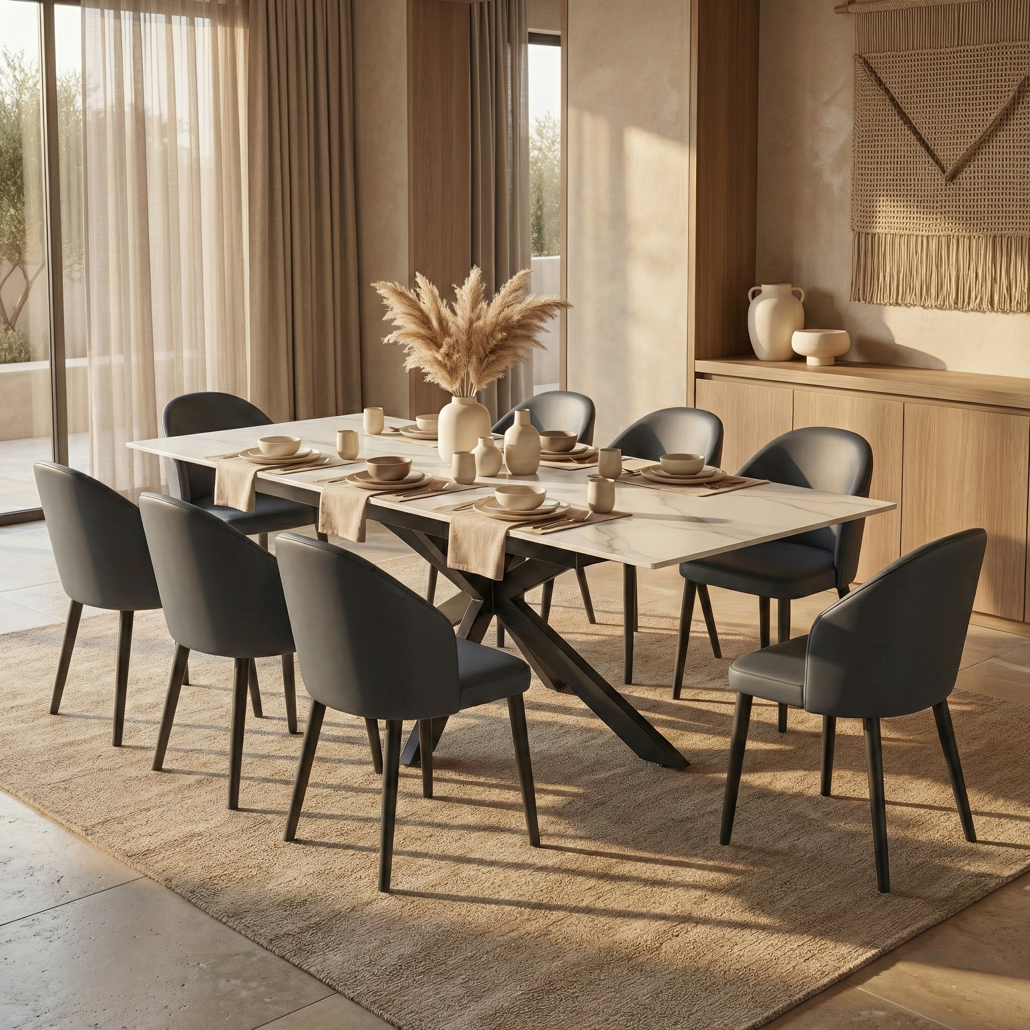 Luvic Extendable Dining Table 62"-95" Wide Sintered Stone Tabletop with Steel Legs