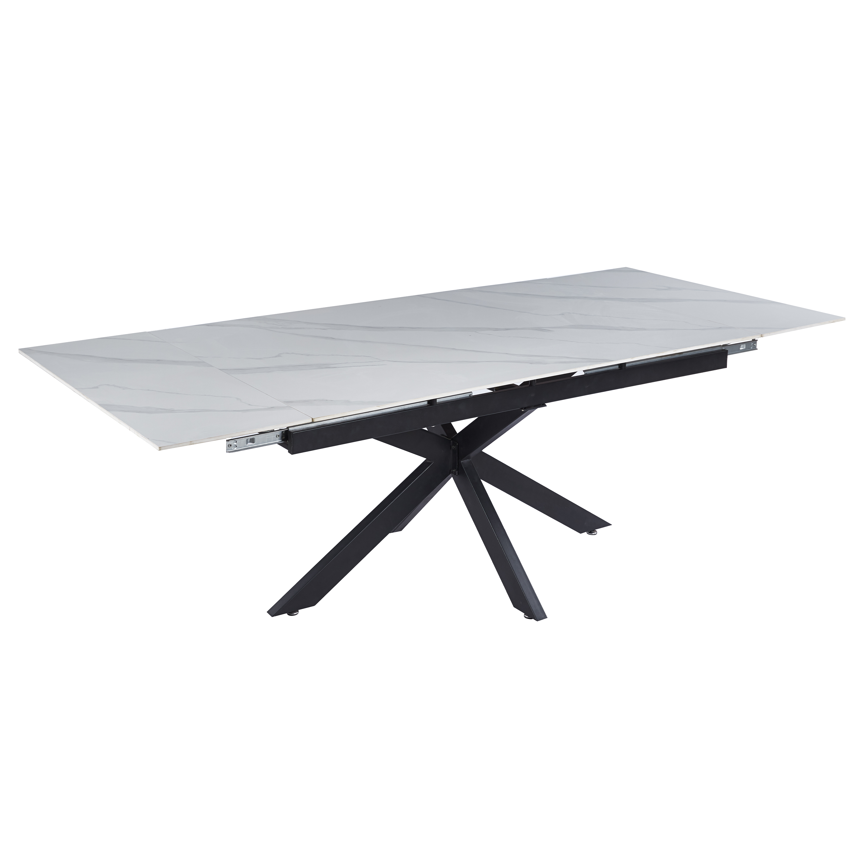 Luvic Extendable Dining Table 62"-95" Wide Sintered Stone Tabletop with Steel Legs