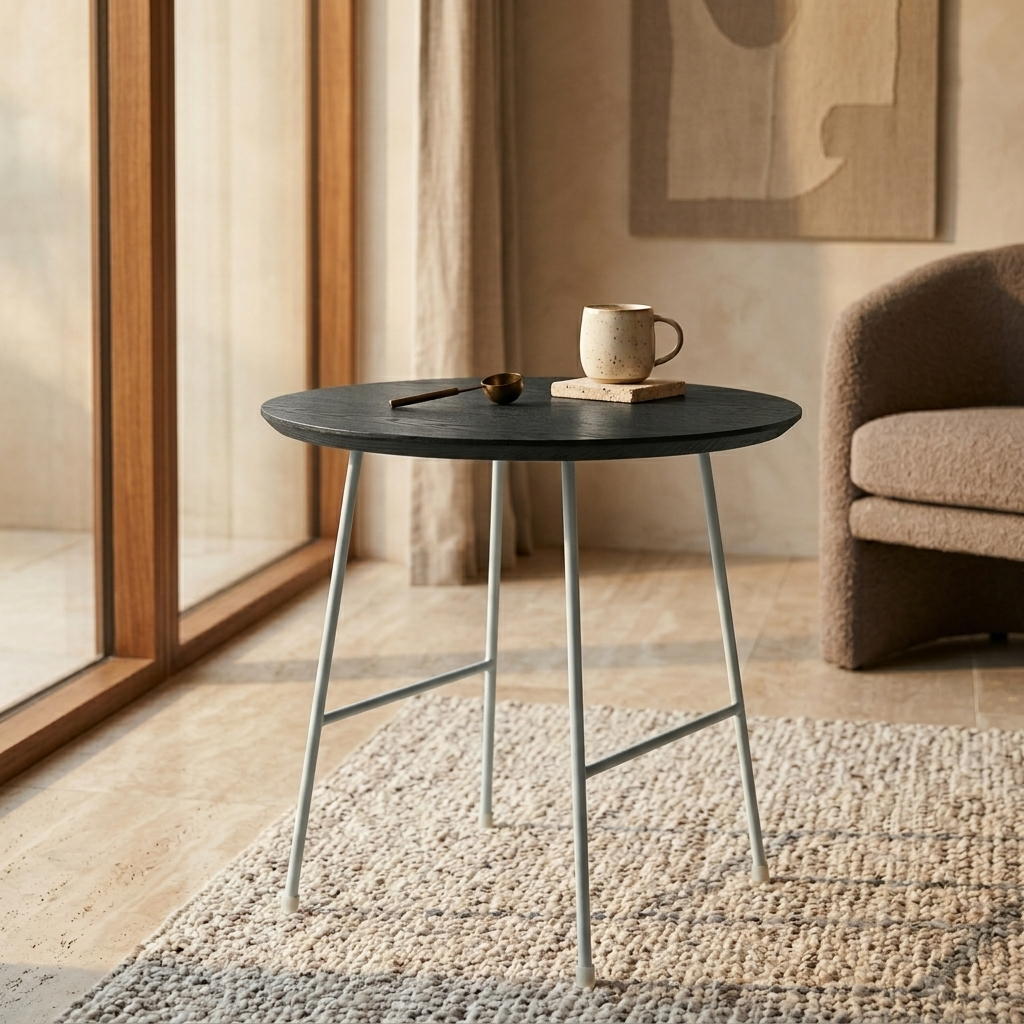 Rossmore Round Side Table with MDF Wood Tabletop in White Steel
