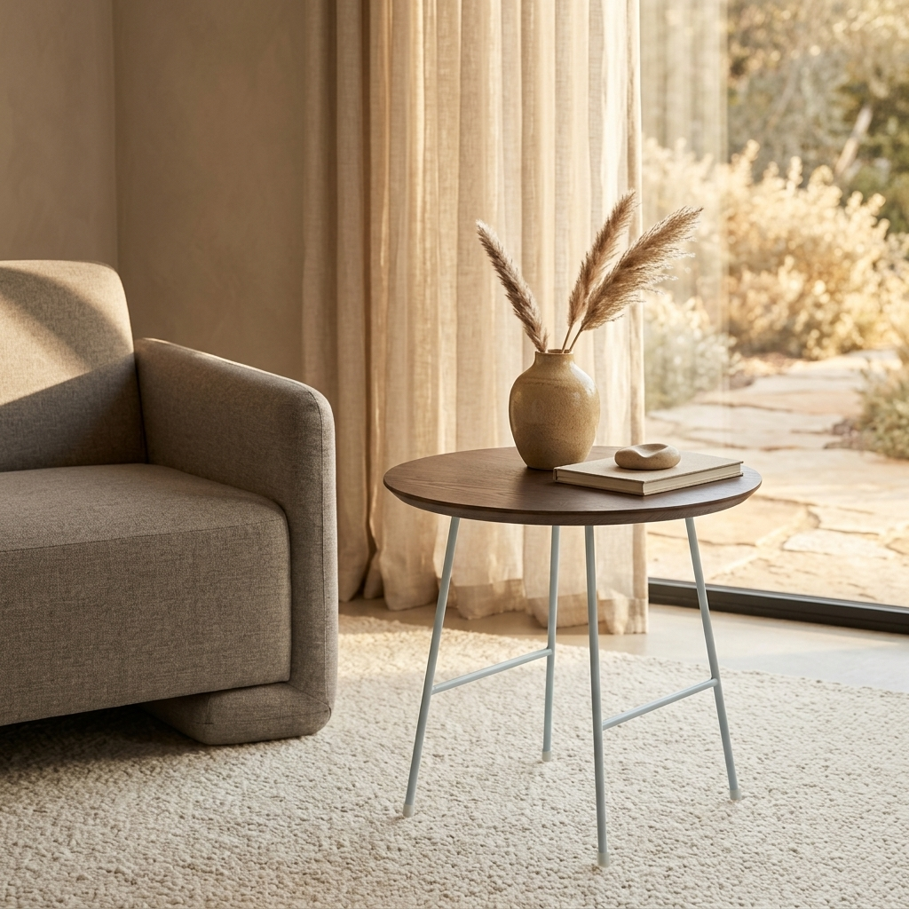 Rossmore Round Side Table with MDF Wood Tabletop in White Steel