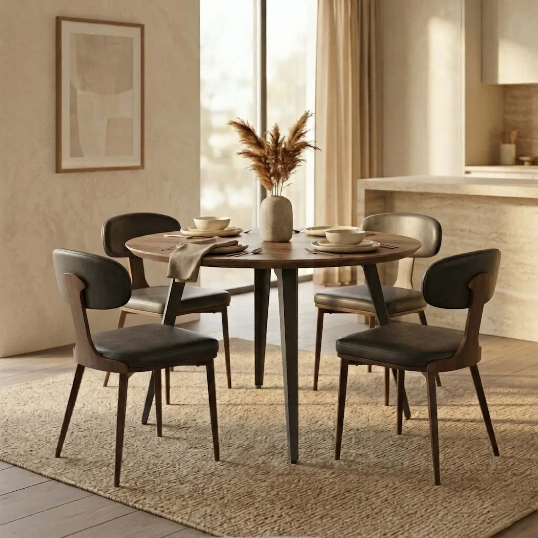Ravenna Modern Round Wood 47" Dining Table With Metal Legs