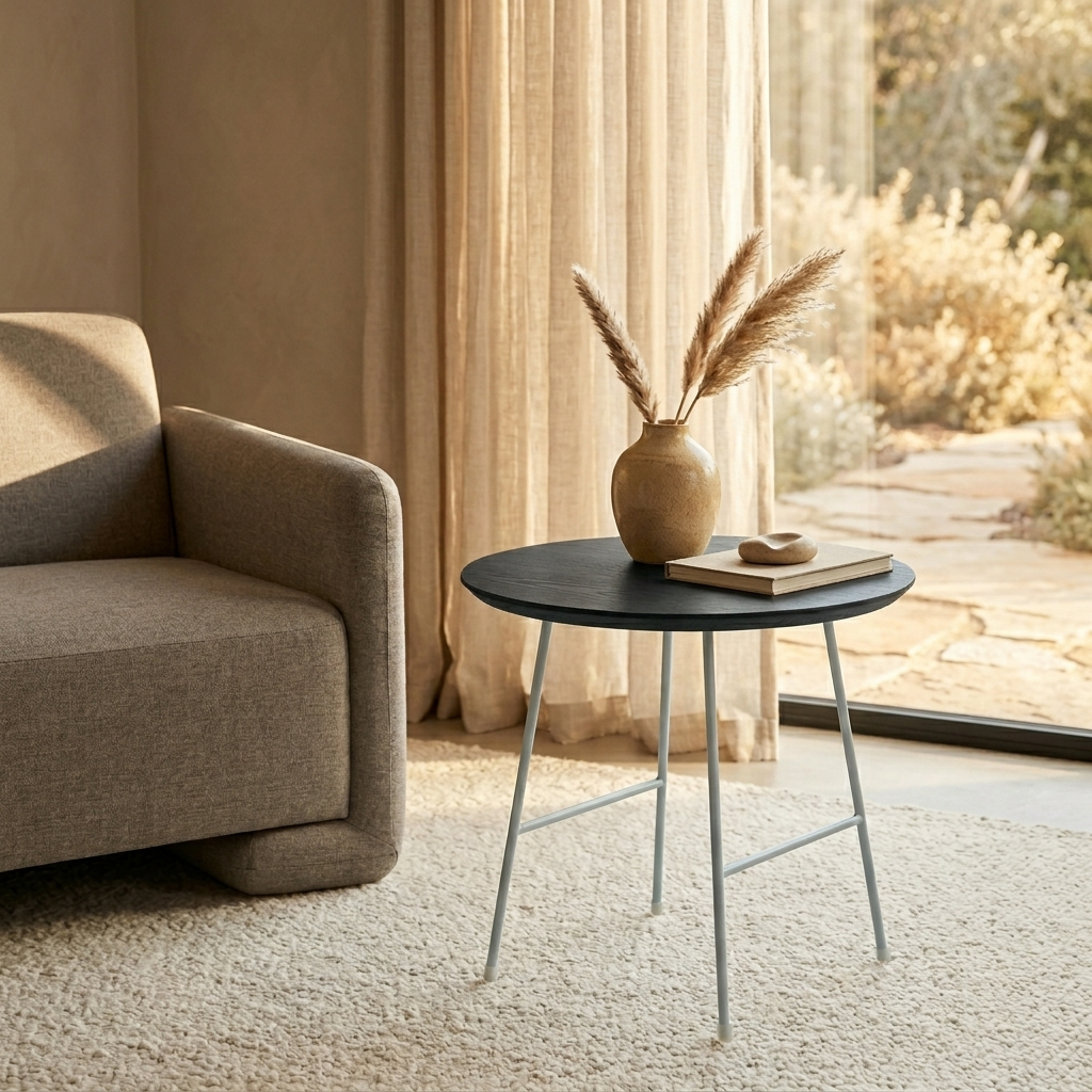 Rossmore Round Side Table with MDF Wood Tabletop in White Steel