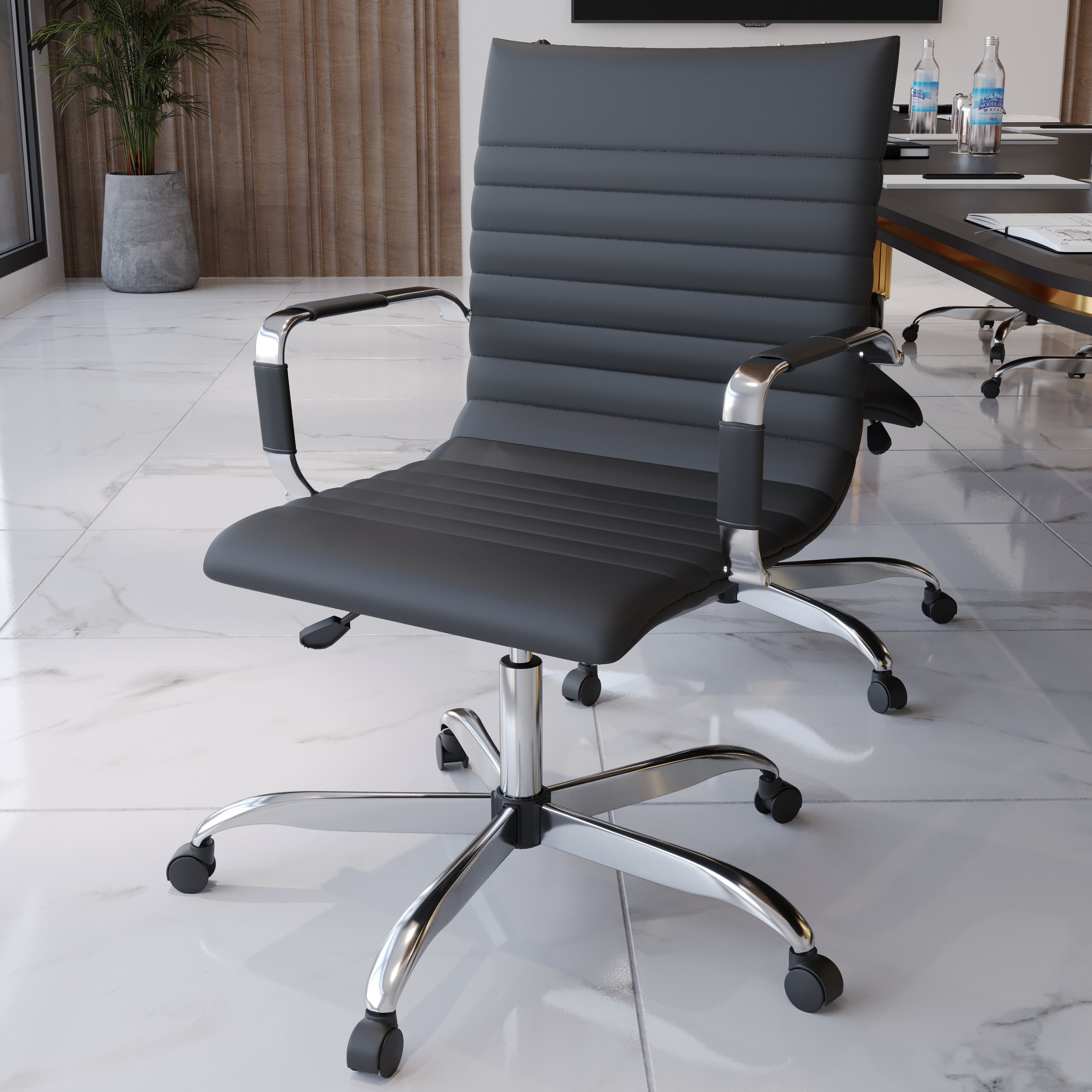 Harris Mid-Back Leather Adjustable  Office Conference Chair with Armrests