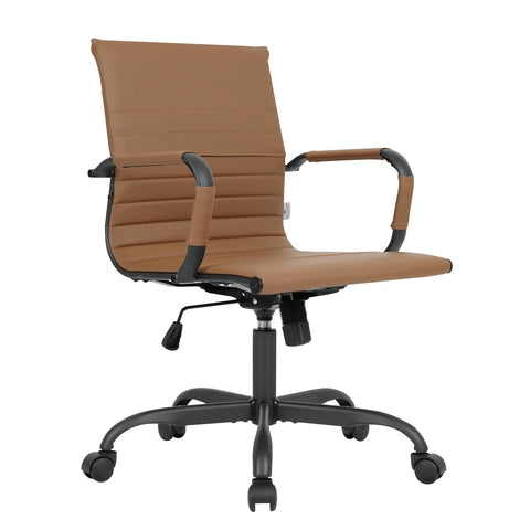 LeisureMod Harris Mid-Back Leather Office Conference Swivel Chair with Armrests
