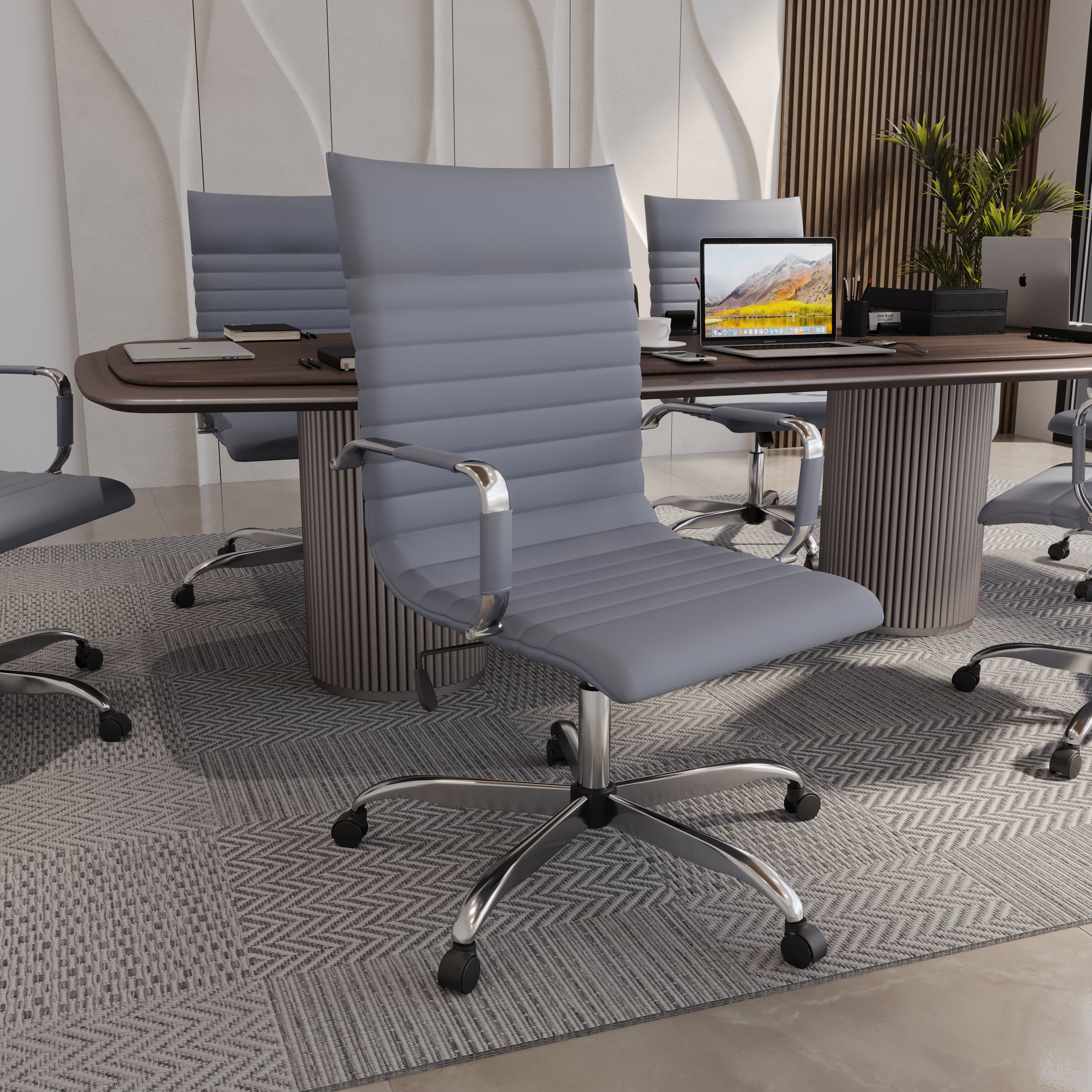 Harris Leather High-Back Adjustable  Office Conference Chair with Armrests
