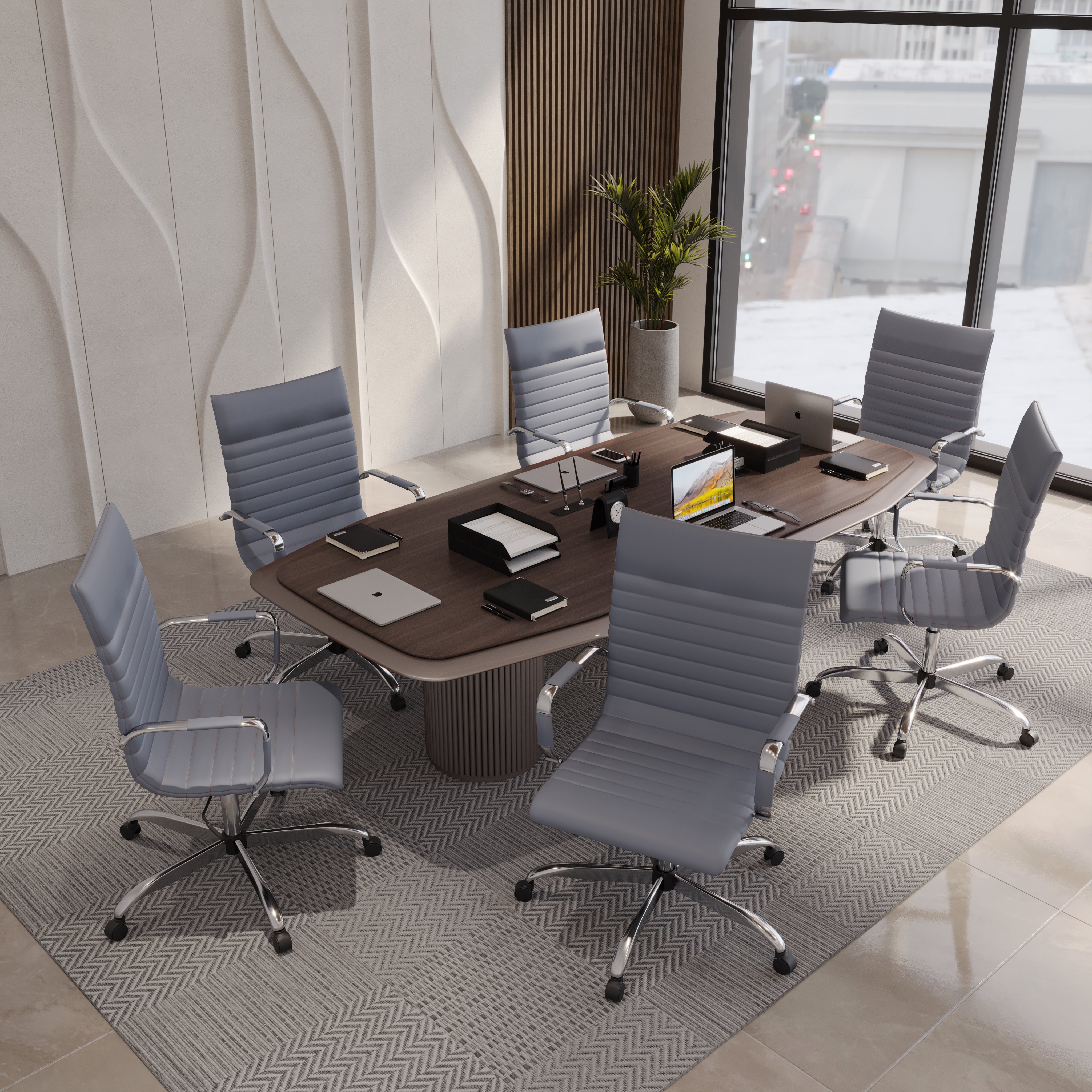 Harris Leather High-Back Adjustable  Office Conference Chair with Armrests