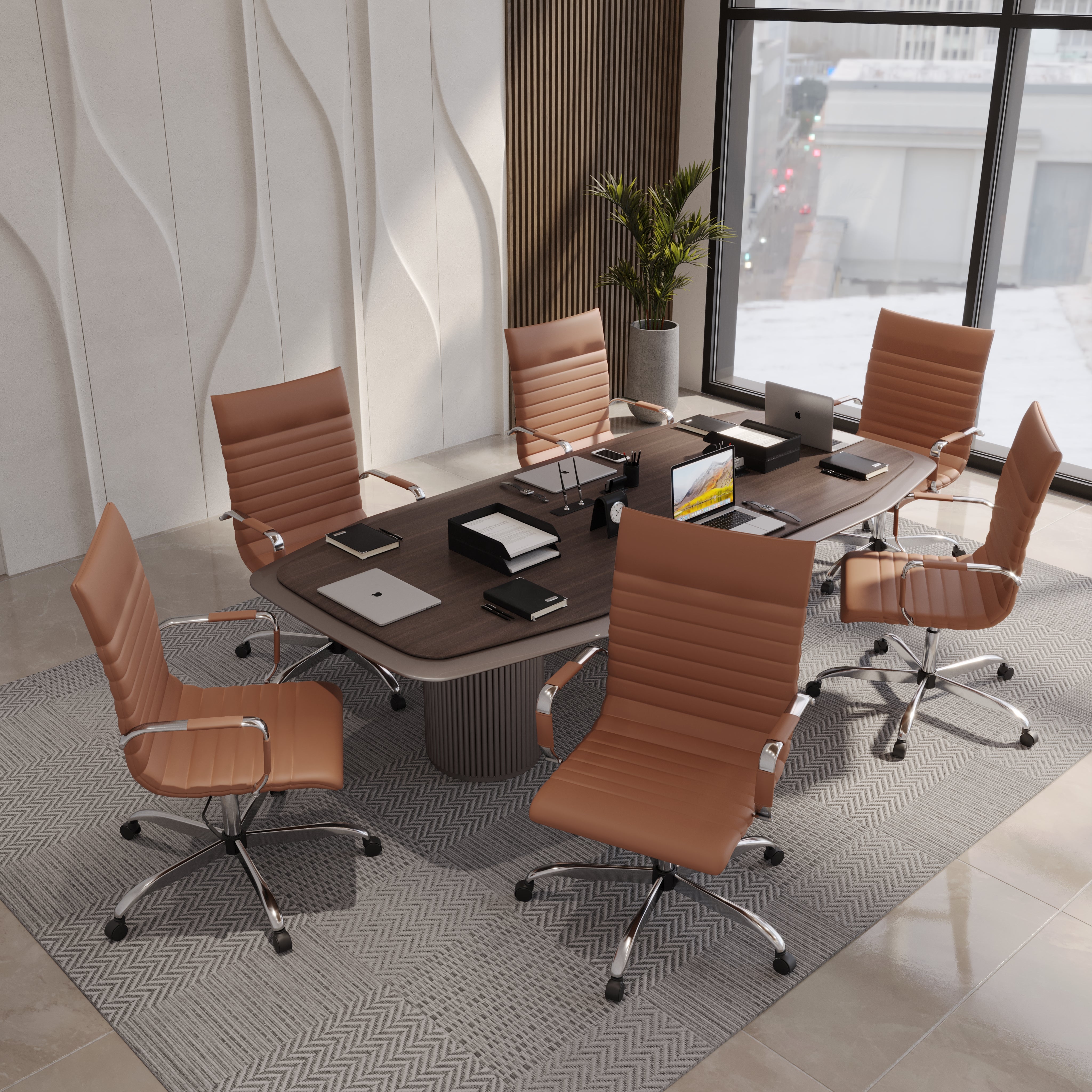 Harris Leather High-Back Adjustable  Office Conference Chair with Armrests