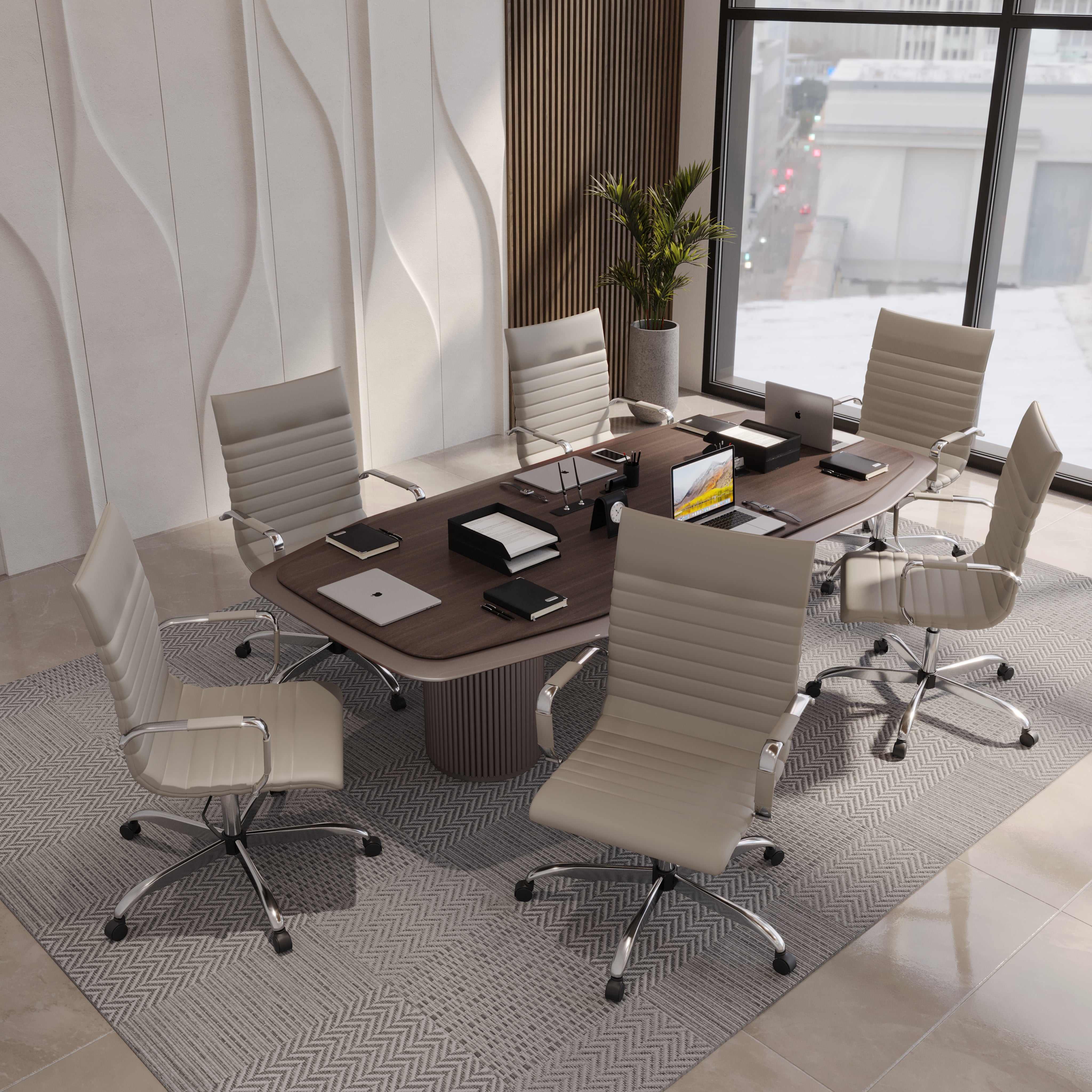 Harris Leather High-Back Adjustable  Office Conference Chair with Armrests