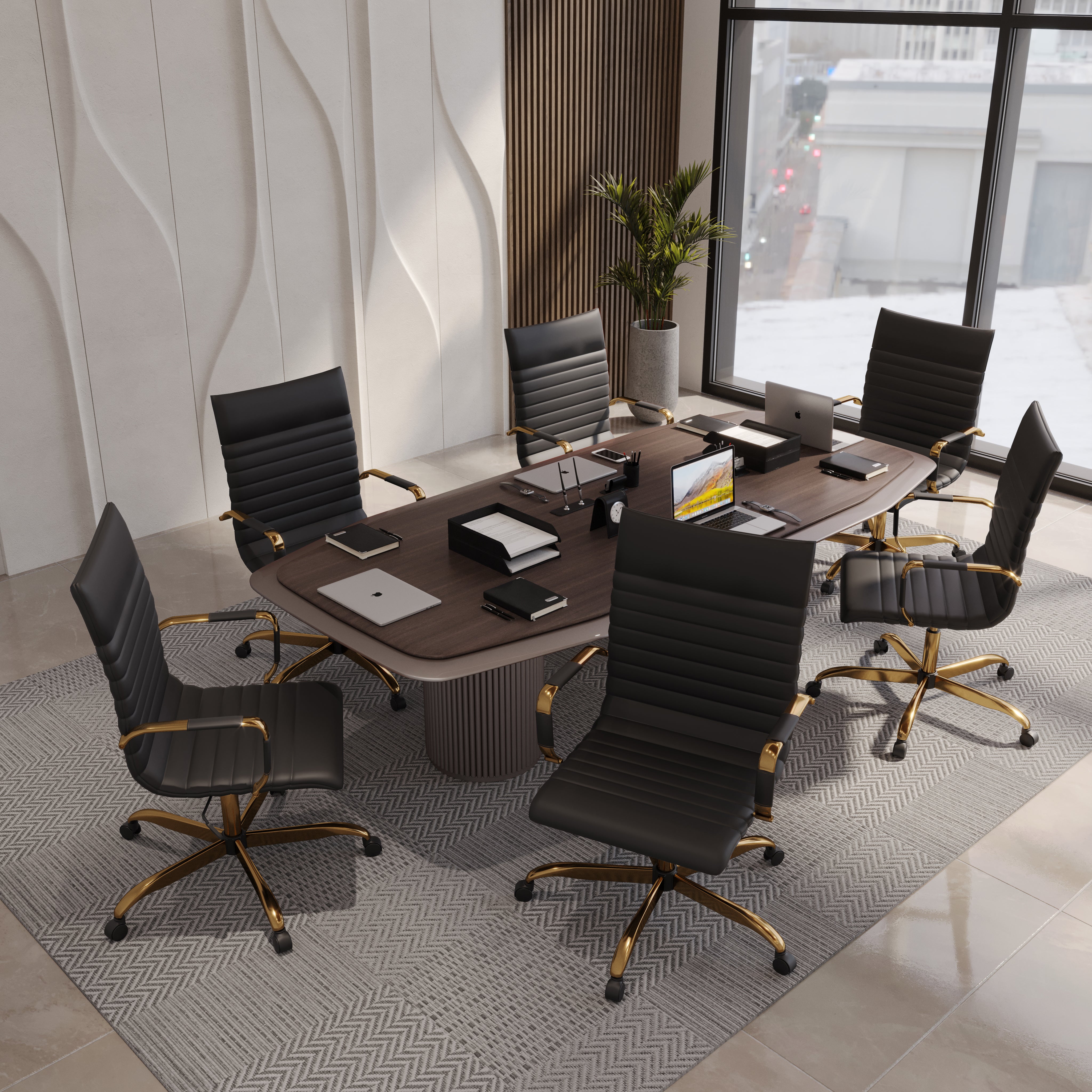 Harris Leather High-Back Adjustable  Office Conference Chair with Armrests