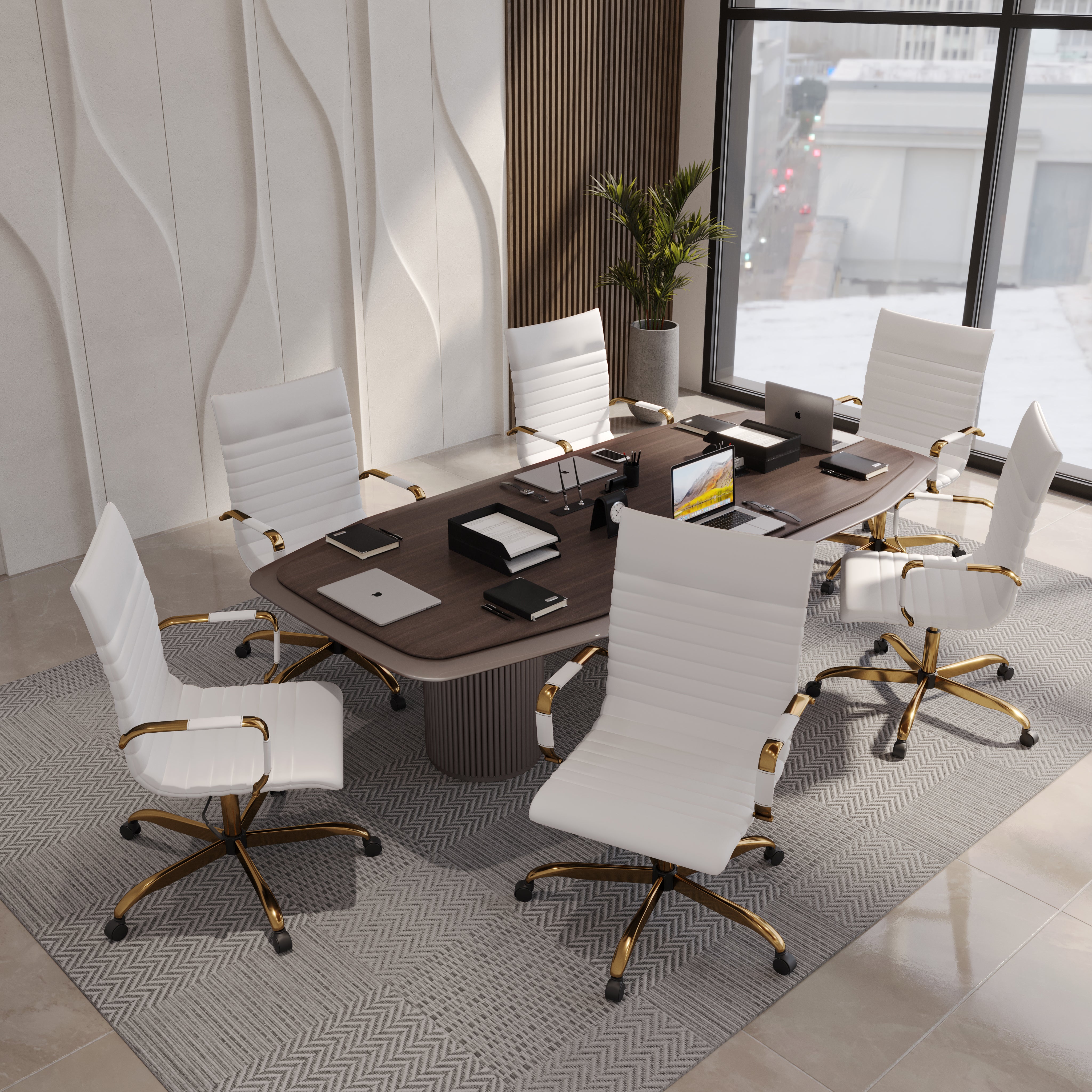 Harris Leather High-Back Adjustable  Office Conference Chair with Armrests