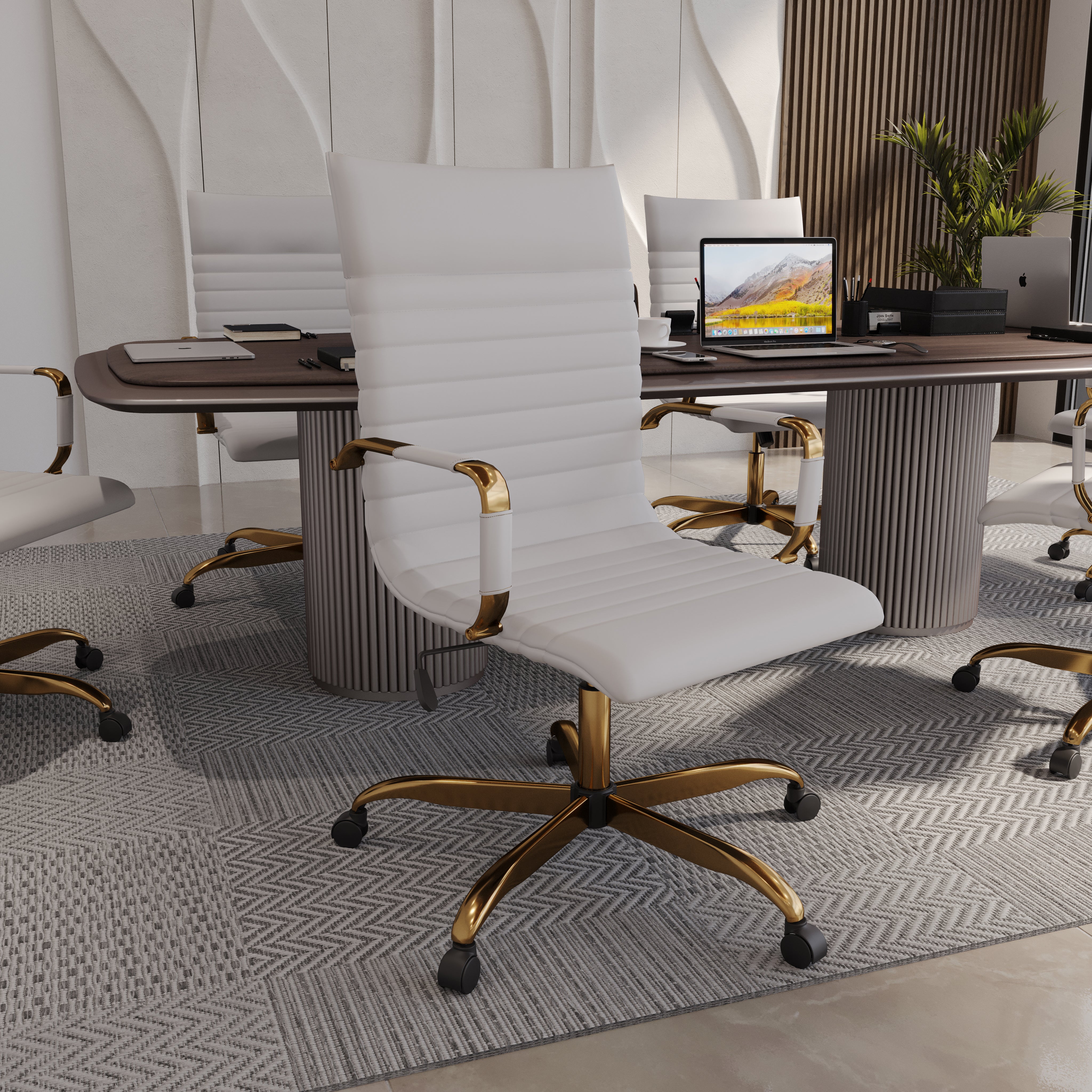 Harris Leather High-Back Adjustable  Office Conference Chair with Armrests