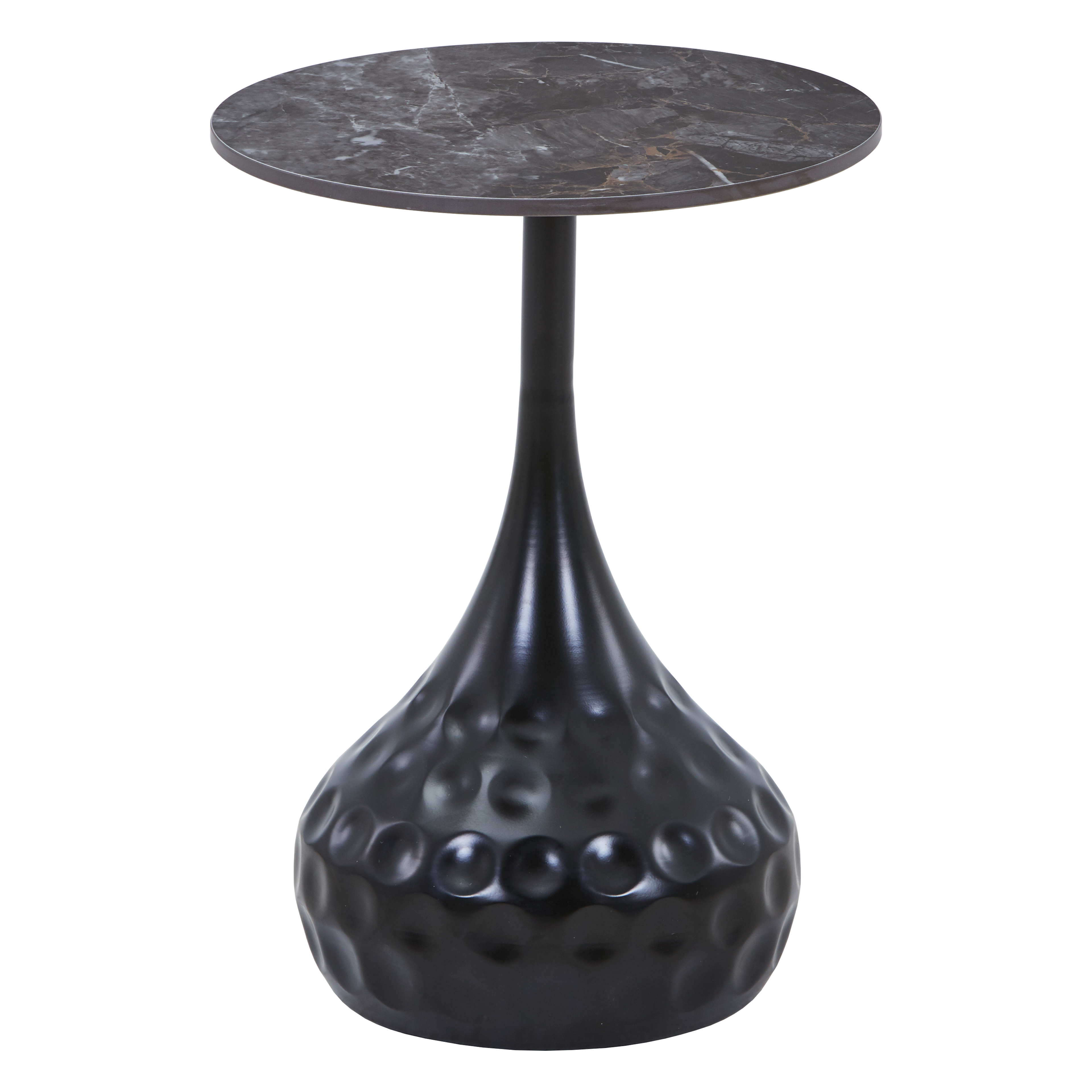 Hada Round Side/End Table with Sintered Stone Top with Steel Pedestal Base