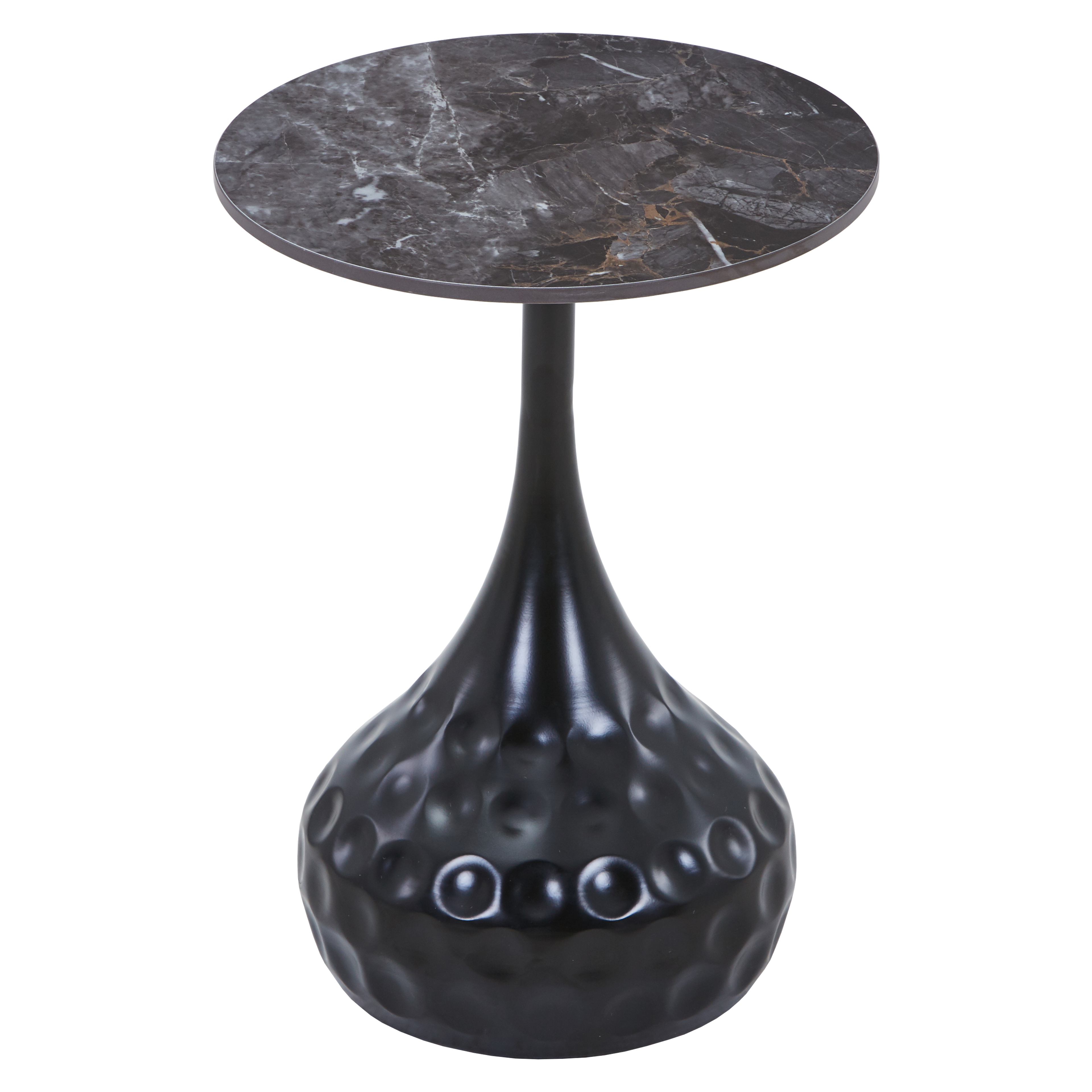 Hada Round Side/End Table with Sintered Stone Top with Steel Pedestal Base