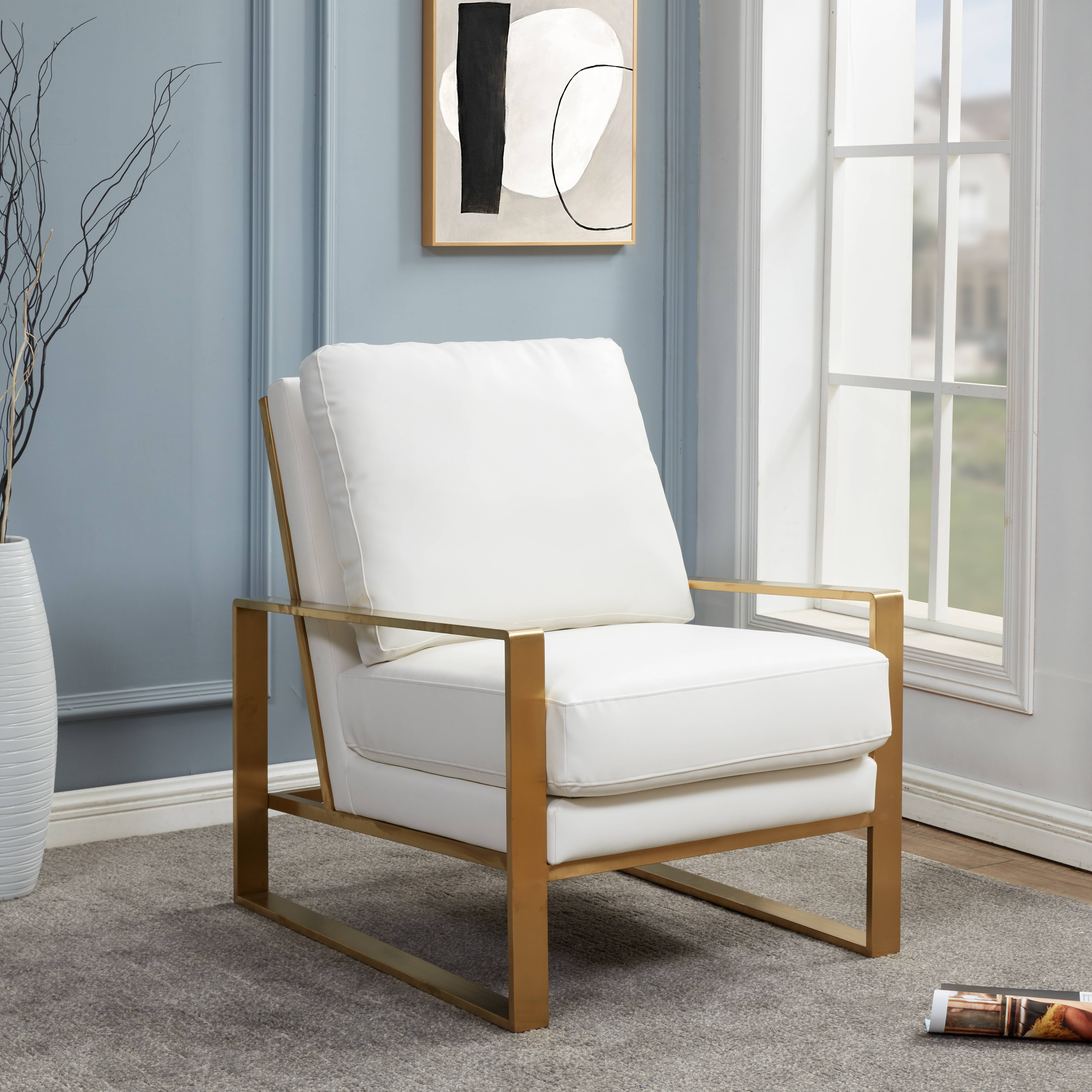 Jefferson Single-Seater Sofa Upholstered in Leather and Silver Metal Frame