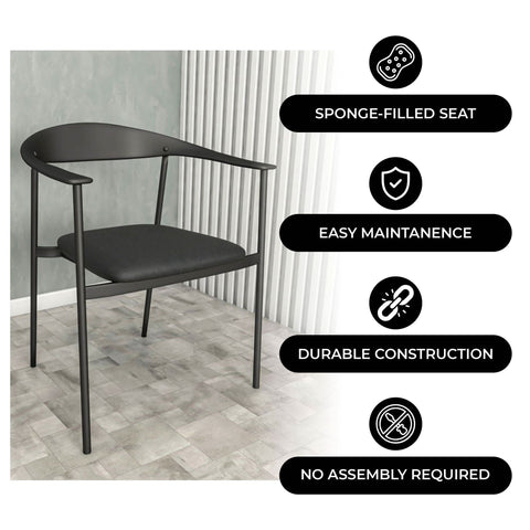 Kora Dining Chair Upholstered in Leather with Stainless Steel Frame and Legs
