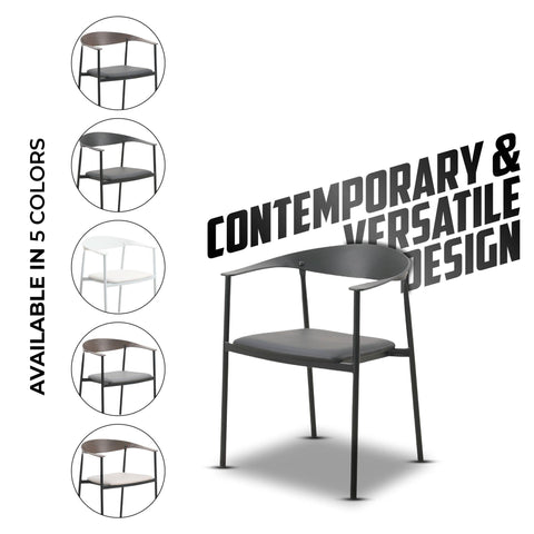 Kora Dining Chair Upholstered in Leather with Stainless Steel Frame and Legs