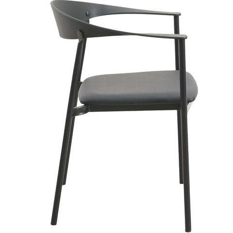 Kora Dining Chair Upholstered in Leather with Stainless Steel Frame and Legs