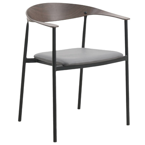 Kora Dining Chair Upholstered in Leather with Stainless Steel Frame and Legs