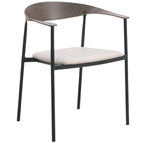 Kora Dining Chair Upholstered in Leather with Stainless Steel Frame and Legs