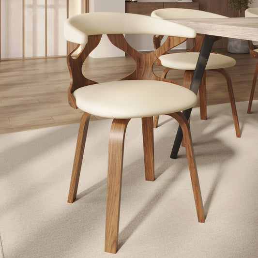 Klyne Modern Wooden Dining Chair Upholstered in Leather With Walnut Color Frame