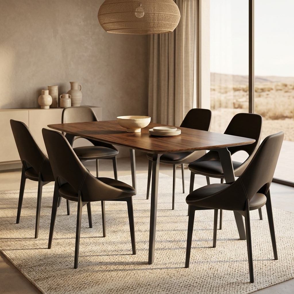 Krevor Modern Dining Table with Rectangular Stone/Glass Wide Tabletop with Black Steel Legs