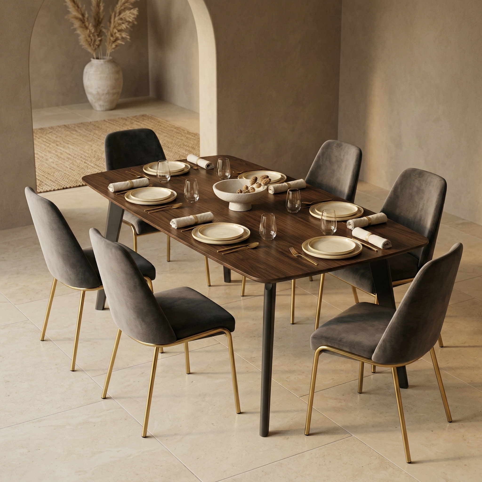 Krevor Modern Dining Table with Rectangular Stone/Glass Wide Tabletop with Black Steel Legs