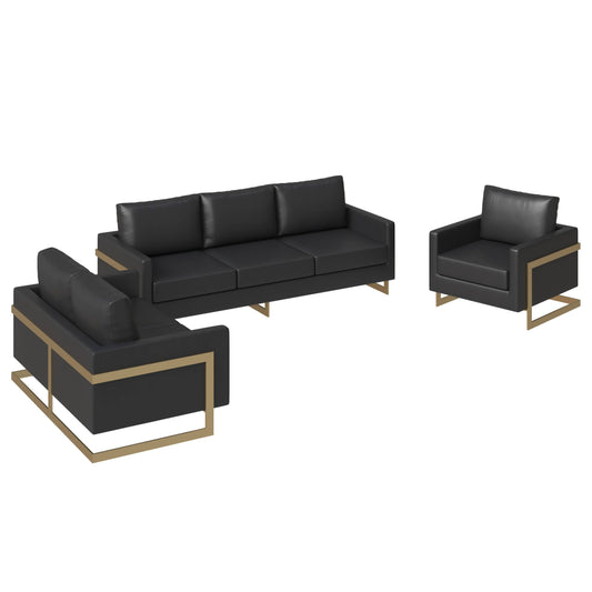 Lincoln 3-Piece Sofa Set Upholstered in Leather/Velvet Accent Chair with Gold Stainless Steel Frame