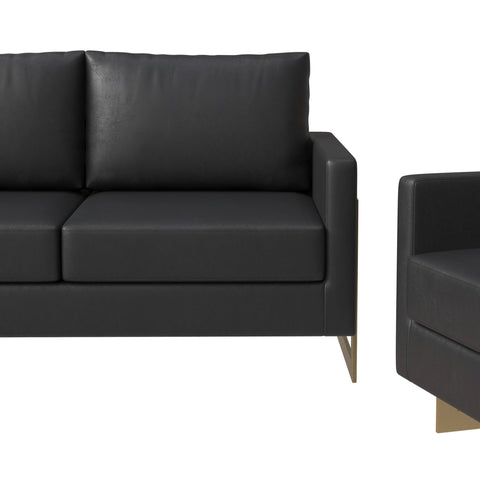 Lincoln 3-Piece Sofa Set Upholstered in Leather/Velvet Accent Chair with Gold Stainless Steel Frame