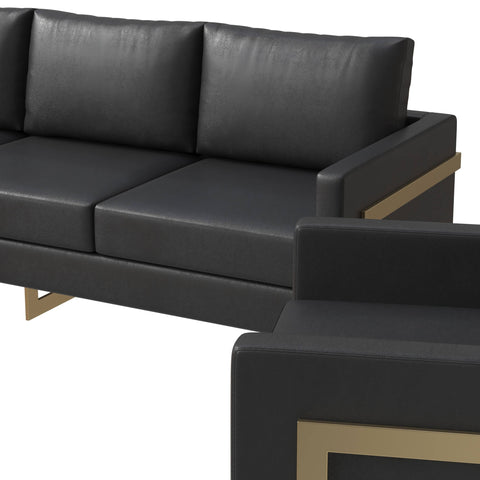 Lincoln 3-Piece Sofa Set Upholstered in Leather/Velvet Accent Chair with Gold Stainless Steel Frame