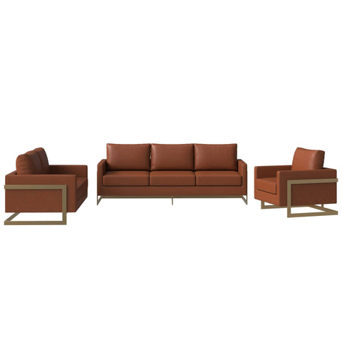 Lincoln 3-Piece Sofa Set Upholstered in Leather/Velvet Accent Chair with Gold Stainless Steel Frame